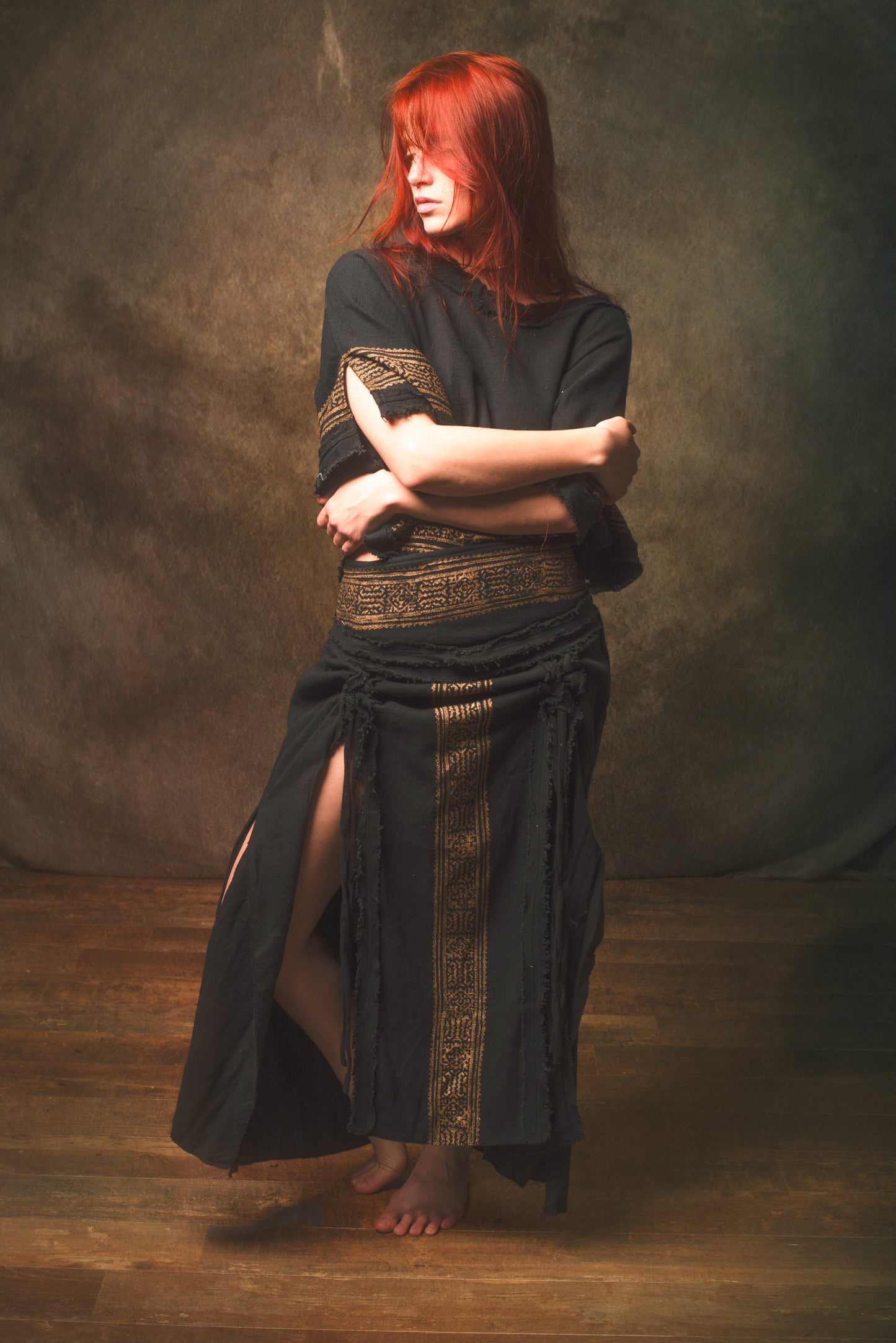 NARIAH Skirt Black Handmade Cotton Block Printed Tribal Patterns Natural Dyed Fairy Gypsy Boho Festival Ceremony Ritual AJJAYA