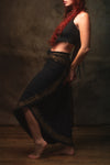 NYRA Wrap Skirt Beige Handmade Natural Cotton Block Printed Tribal Patterns Natural Dyed Fairy Gypsy Boho Festival Ceremony Ritual AJJAYA