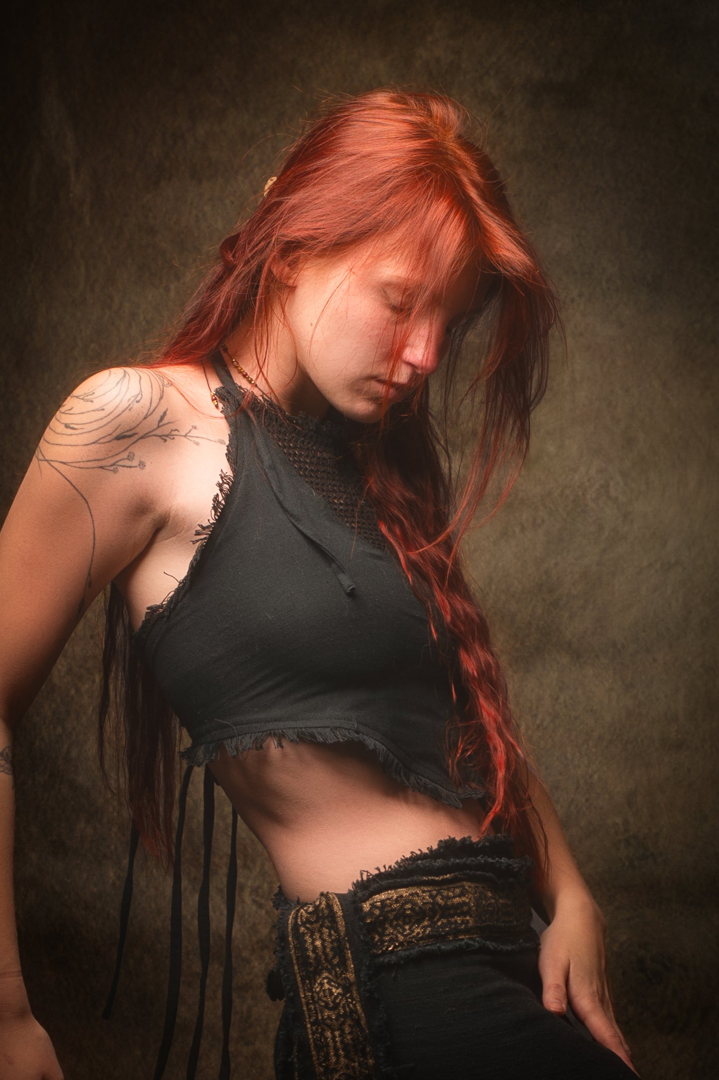 NADYA Crop Top Black Open Back Sleeveless Natural Cotton Tank Shirt Festival Ceremony Tribal Fairy Boho AJJAYA