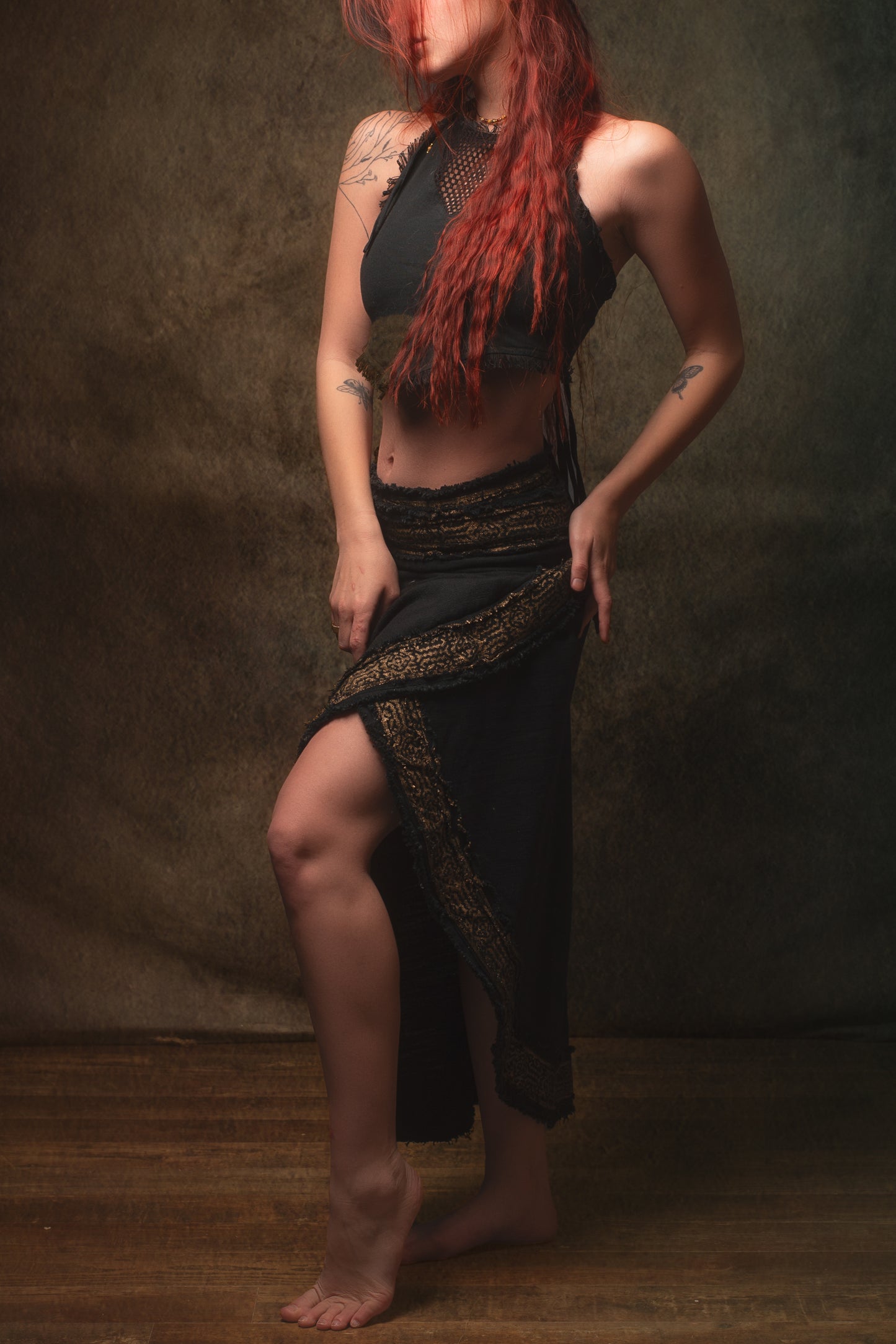 NYRA Wrap Skirt Black Handmade Natural Cotton Block Printed Tribal Patterns Natural Dyed Fairy Gypsy Boho Festival Ceremony Ritual AJJAYA