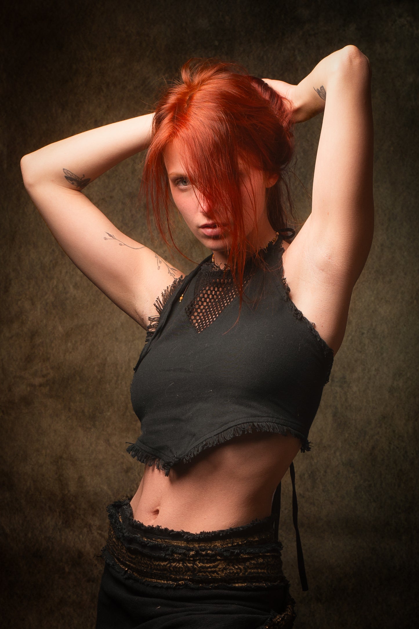 NADYA Crop Top Black Open Back Sleeveless Natural Cotton Tank Shirt Festival Ceremony Tribal Fairy Boho AJJAYA