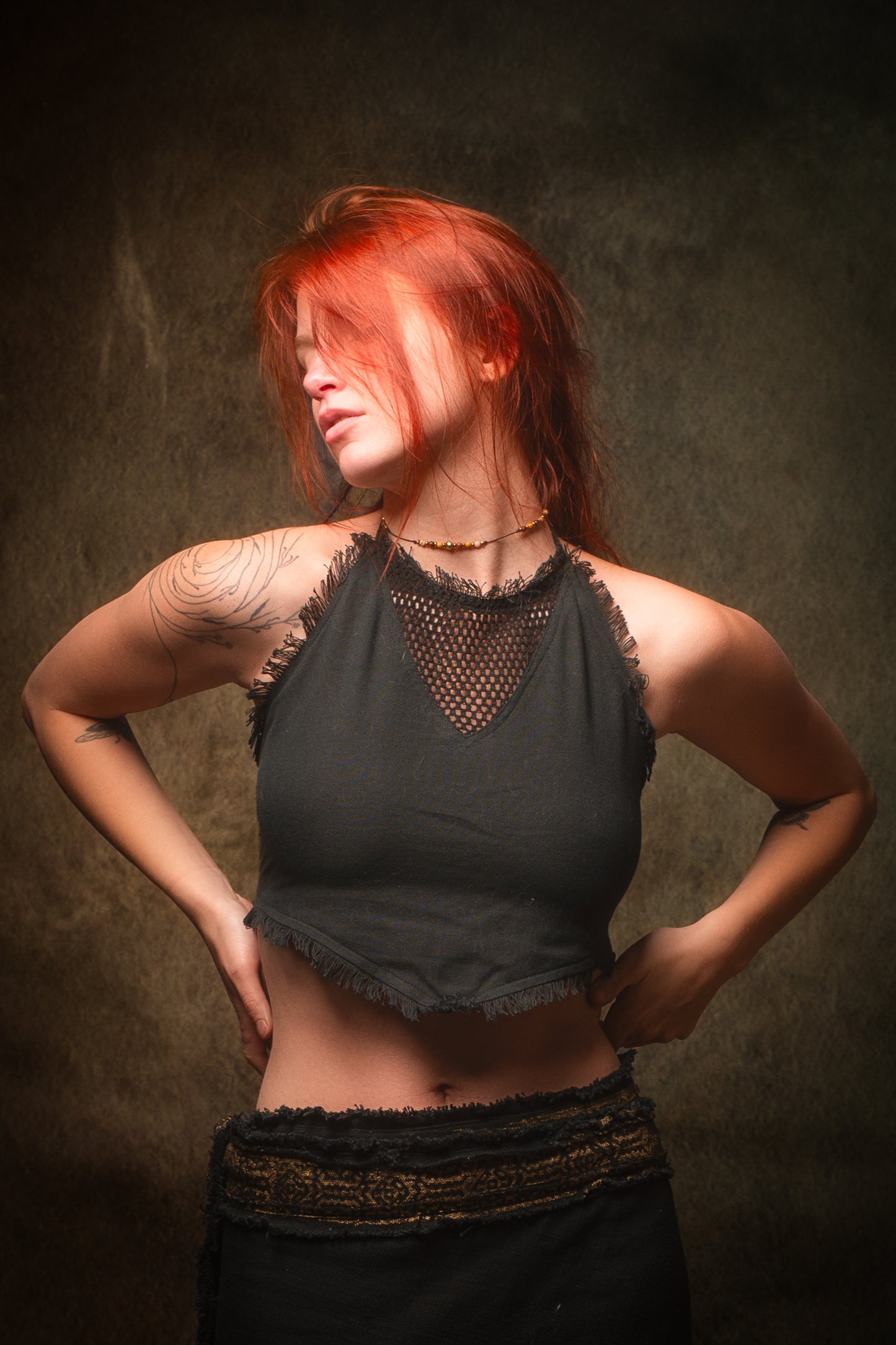 NADYA Crop Top Black Open Back Sleeveless Natural Cotton Tank Shirt Festival Ceremony Tribal Fairy Boho AJJAYA