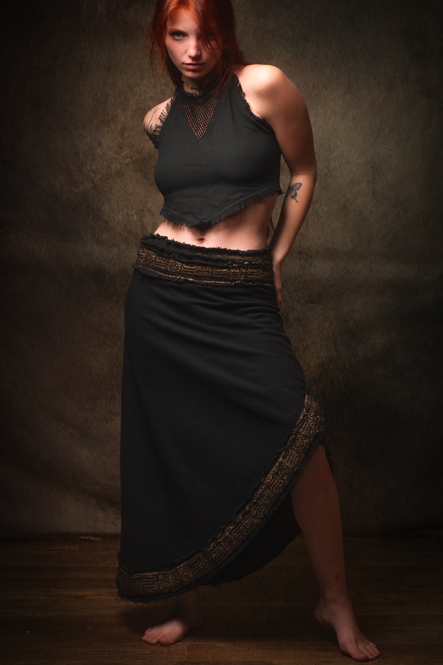 NYRA Wrap Skirt Black Handmade Natural Cotton Block Printed Tribal Patterns Natural Dyed Fairy Gypsy Boho Festival Ceremony Ritual AJJAYA