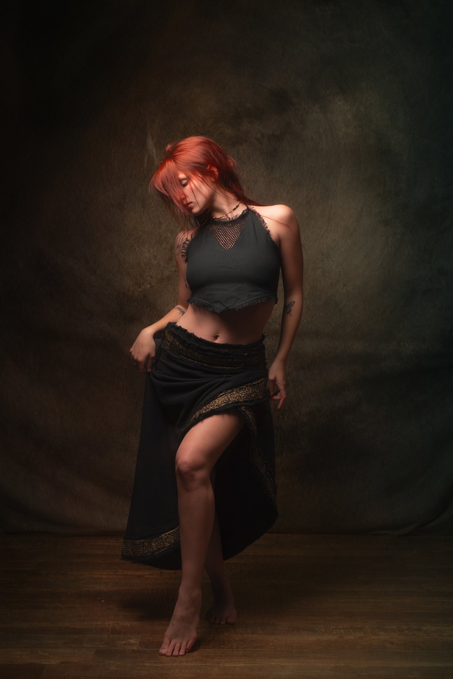 NYRA Wrap Skirt Black Handmade Natural Cotton Block Printed Tribal Patterns Natural Dyed Fairy Gypsy Boho Festival Ceremony Ritual AJJAYA