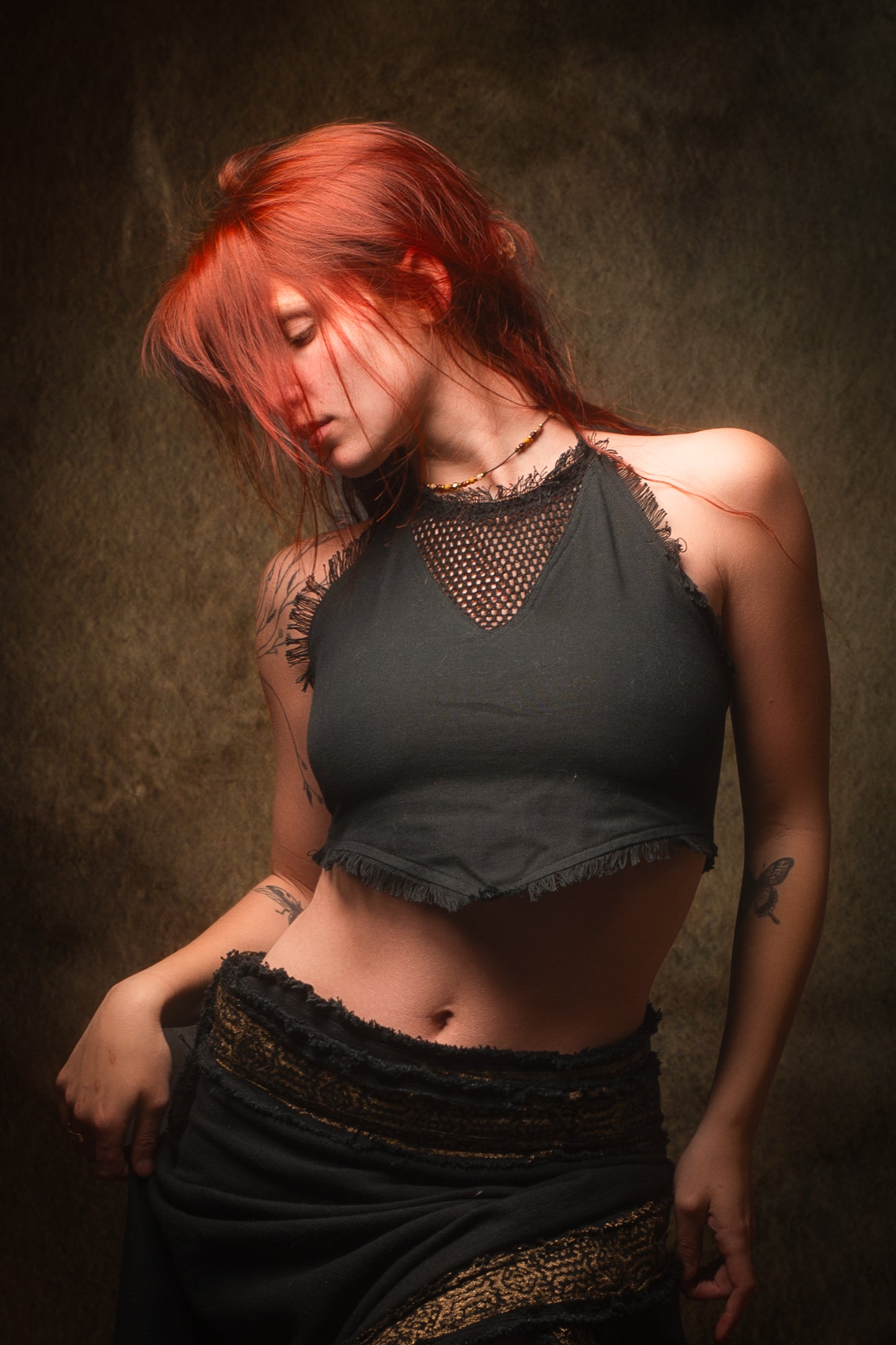 NADYA Crop Top Black Open Back Sleeveless Natural Cotton Tank Shirt Festival Ceremony Tribal Fairy Boho AJJAYA