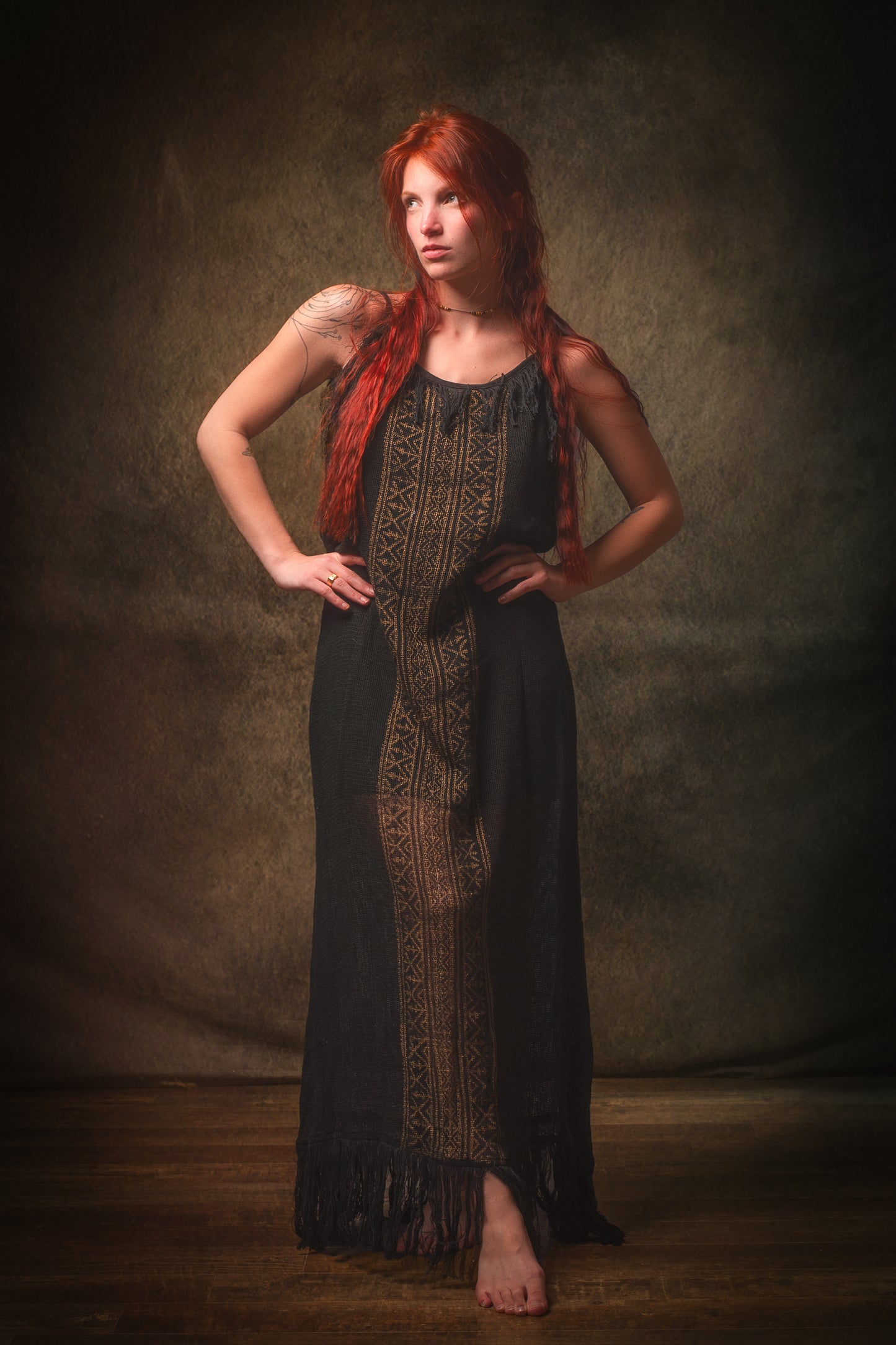 ORENDA Evening Maxi Dress Black Ankle Length Natural Dyed Cotton Block Printed Patterns Ceremony Fairy Gypsy Boho Festival AJJAYA