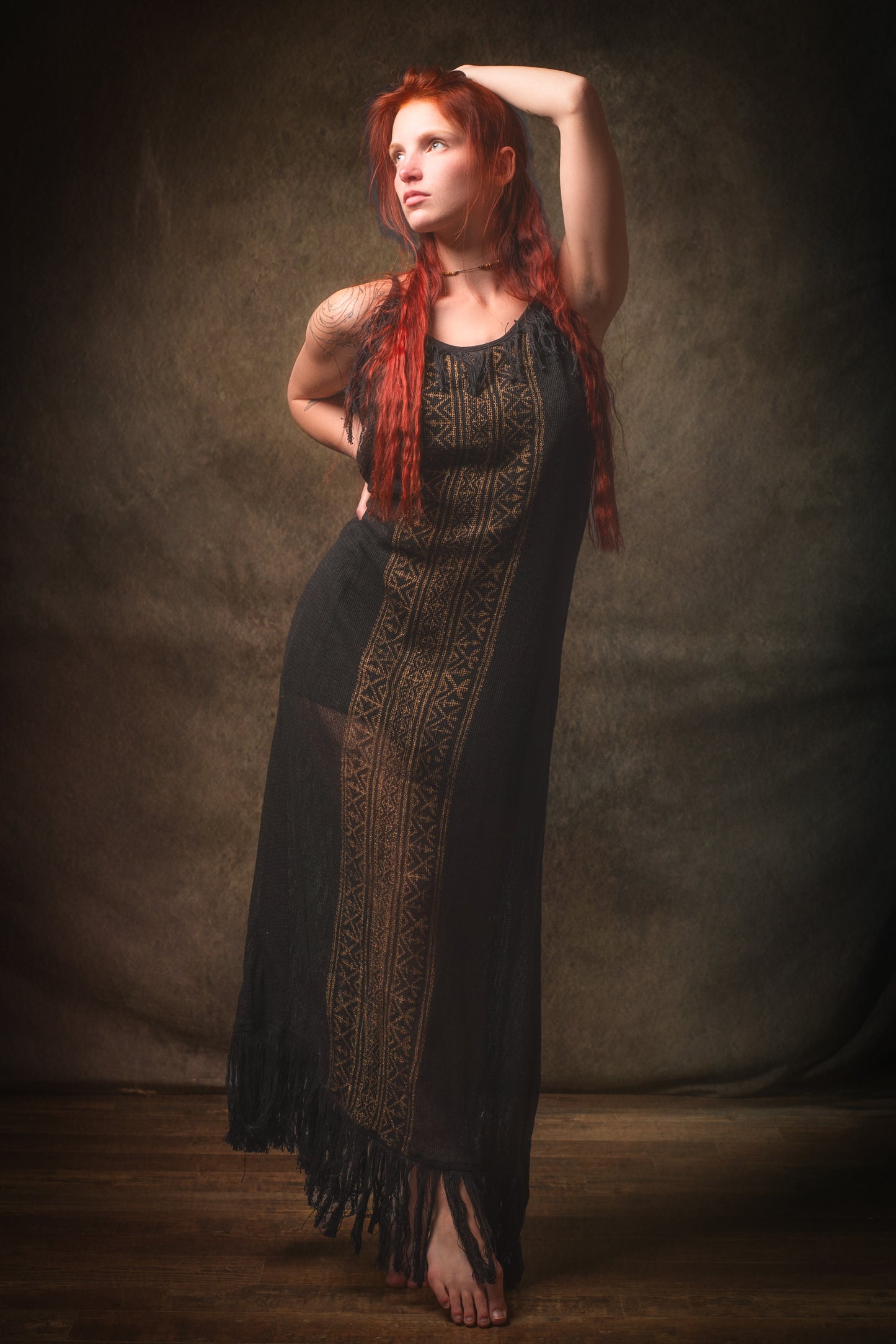 ORENDA Evening Maxi Dress Black Ankle Length Natural Dyed Cotton Block Printed Patterns Ceremony Fairy Gypsy Boho Festival AJJAYA