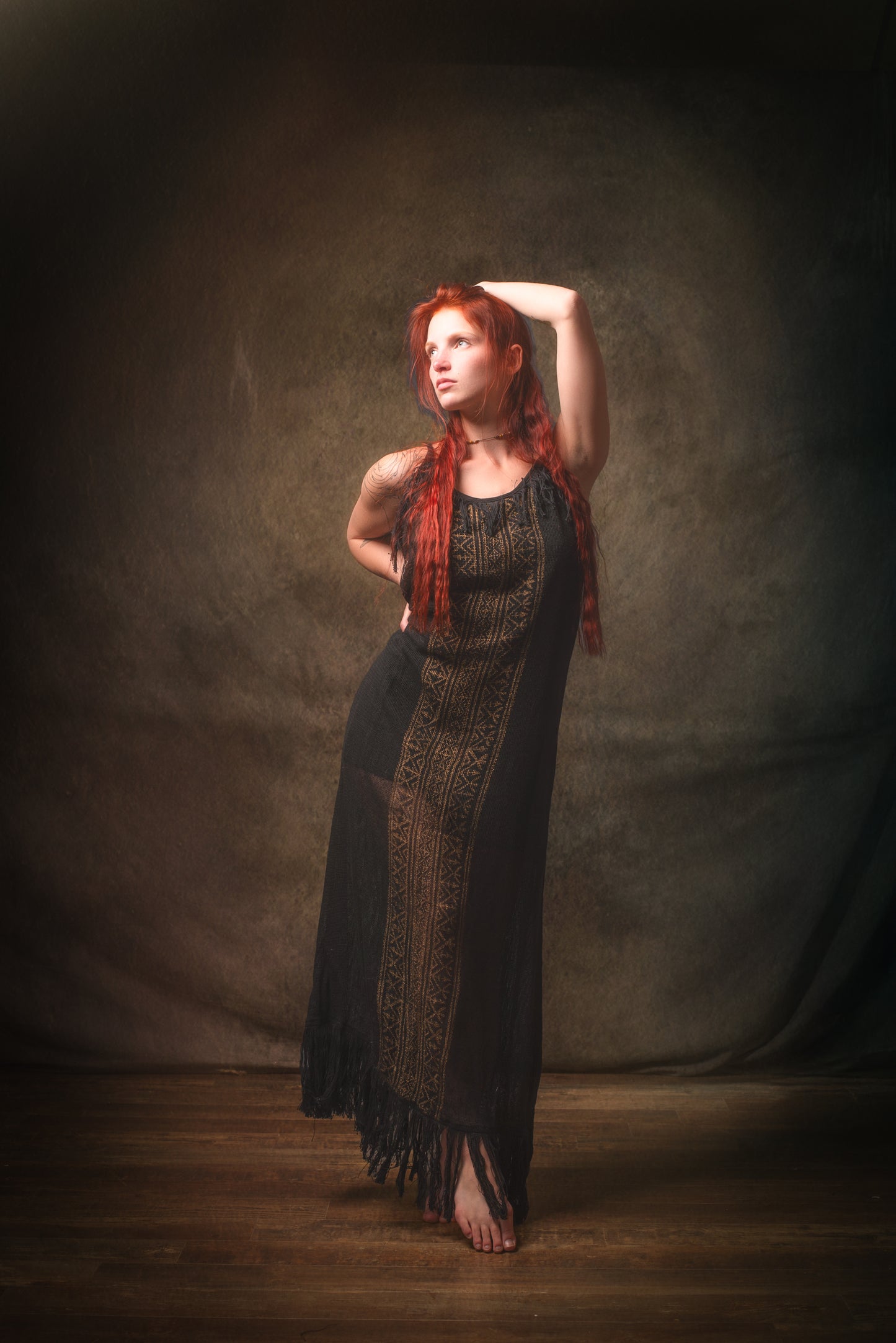 ORENDA Evening Maxi Dress Black Ankle Length Natural Dyed Cotton Block Printed Patterns Ceremony Fairy Gypsy Boho Festival AJJAYA