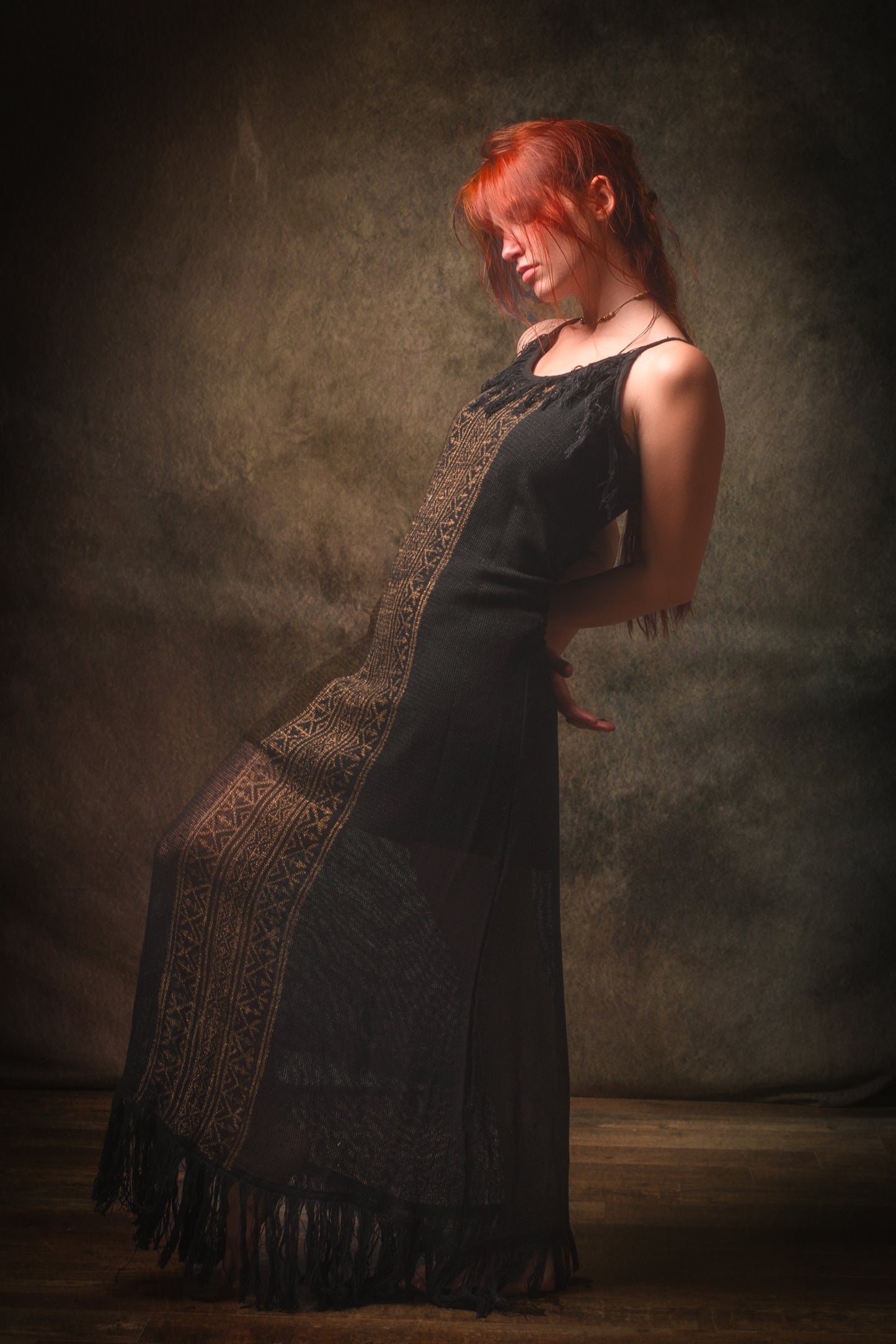 ORENDA Evening Maxi Dress Black Ankle Length Natural Dyed Cotton Block Printed Patterns Ceremony Fairy Gypsy Boho Festival AJJAYA