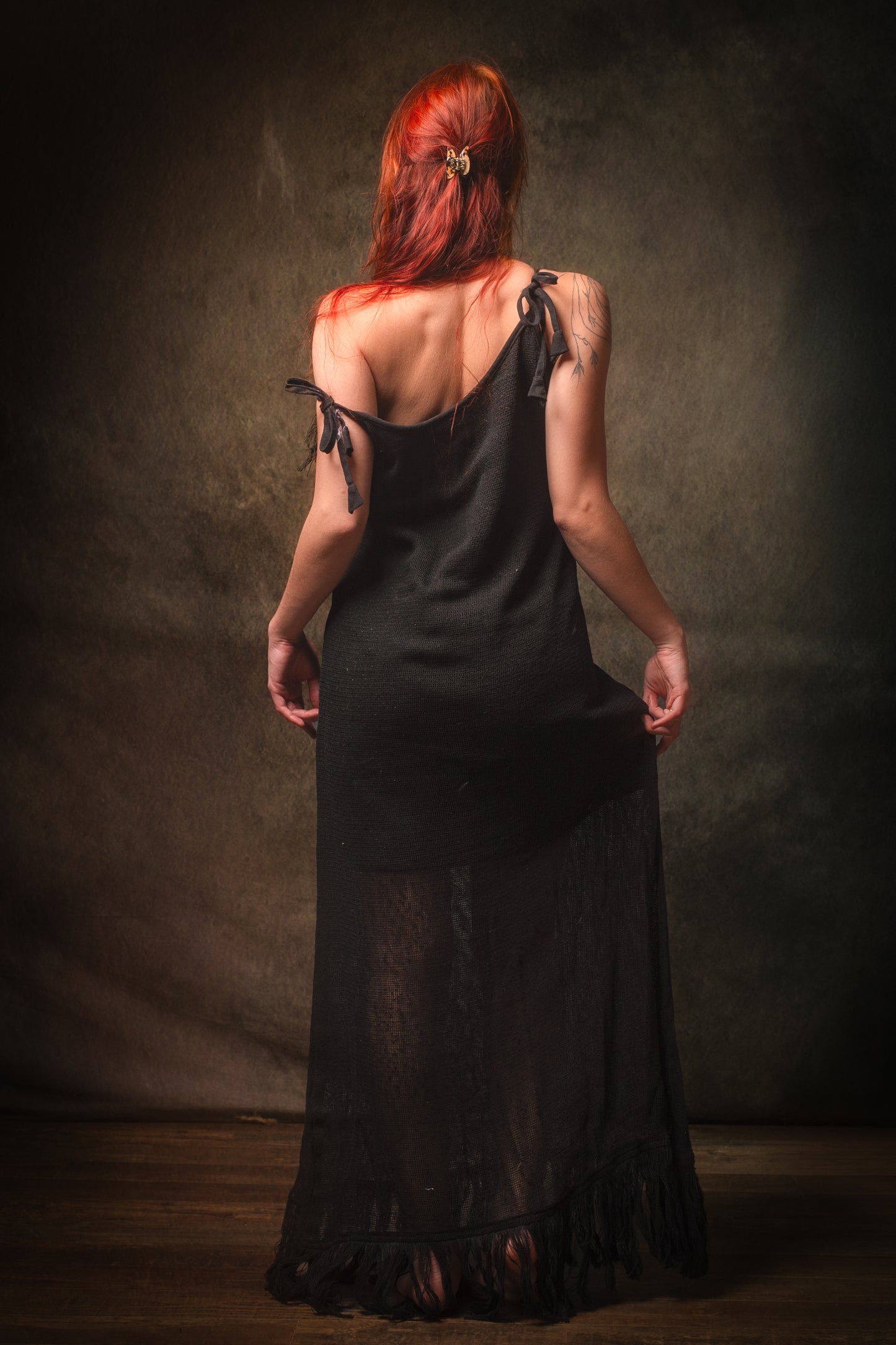 ORENDA Evening Maxi Dress Black Ankle Length Natural Dyed Cotton Block Printed Patterns Ceremony Fairy Gypsy Boho Festival AJJAYA