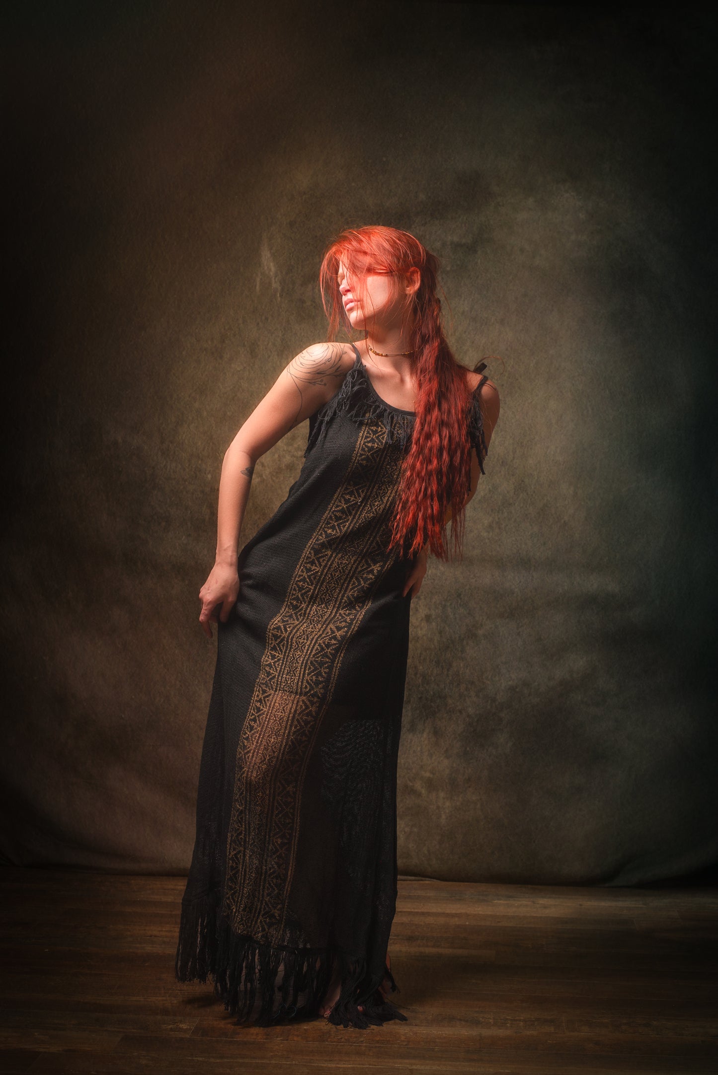 ORENDA Evening Maxi Dress Black Ankle Length Natural Dyed Cotton Block Printed Patterns Ceremony Fairy Gypsy Boho Festival AJJAYA