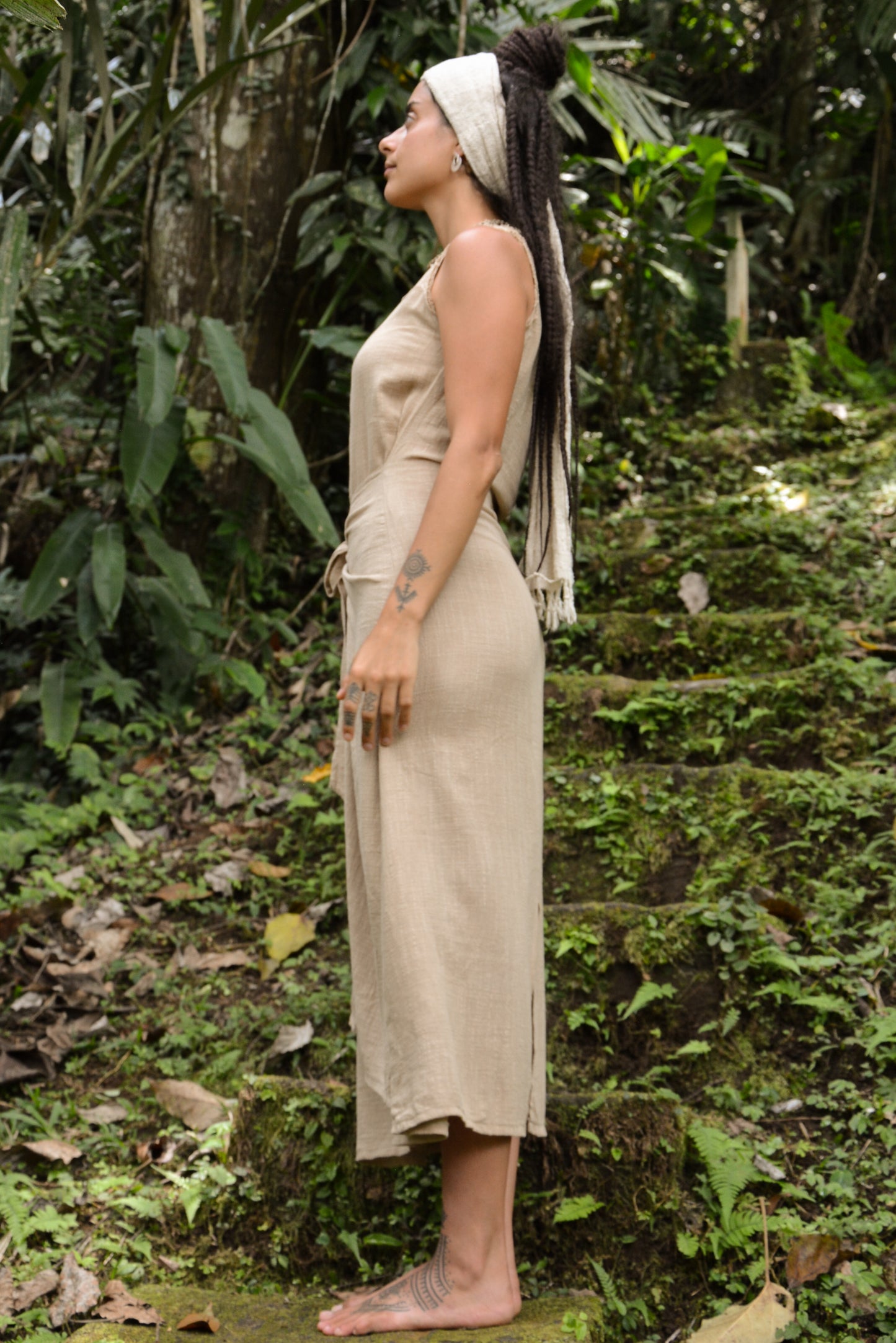 SOFI Wrap Dress Light Brown Soft Breathable Natural Cotton Festival Ritual Resort Womens Boho Wear AJJAYA