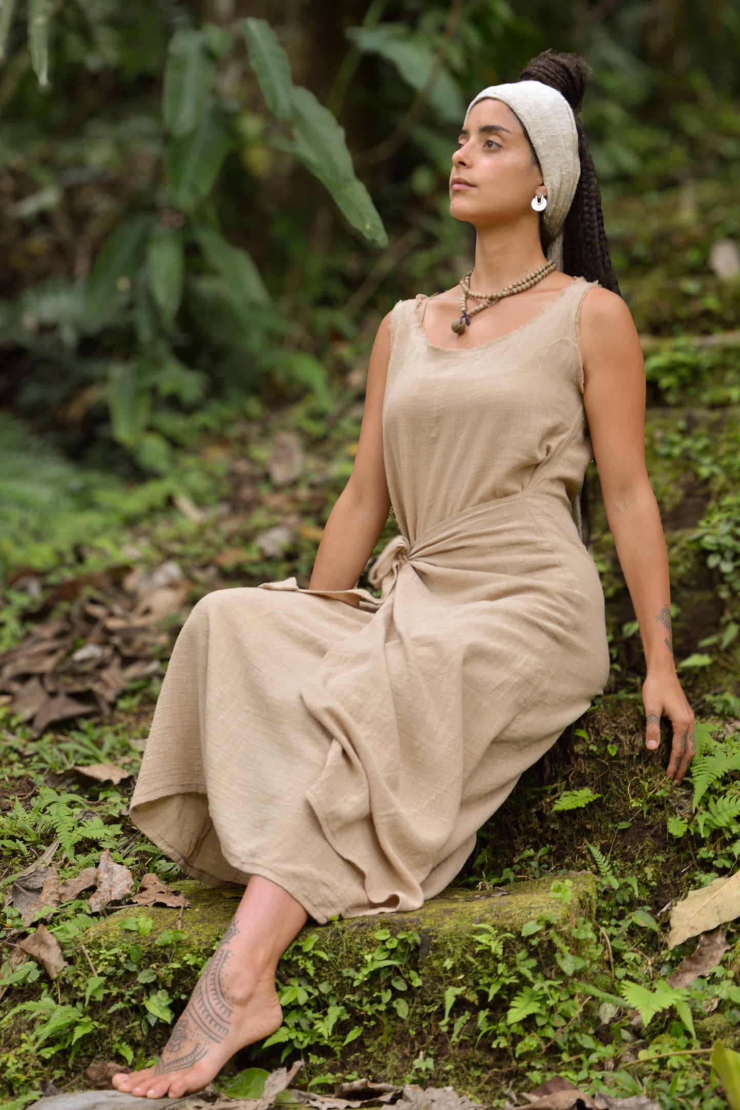 SOFI Wrap Dress Light Brown Soft Breathable Natural Cotton Festival Ritual Resort Womens Boho Wear AJJAYA