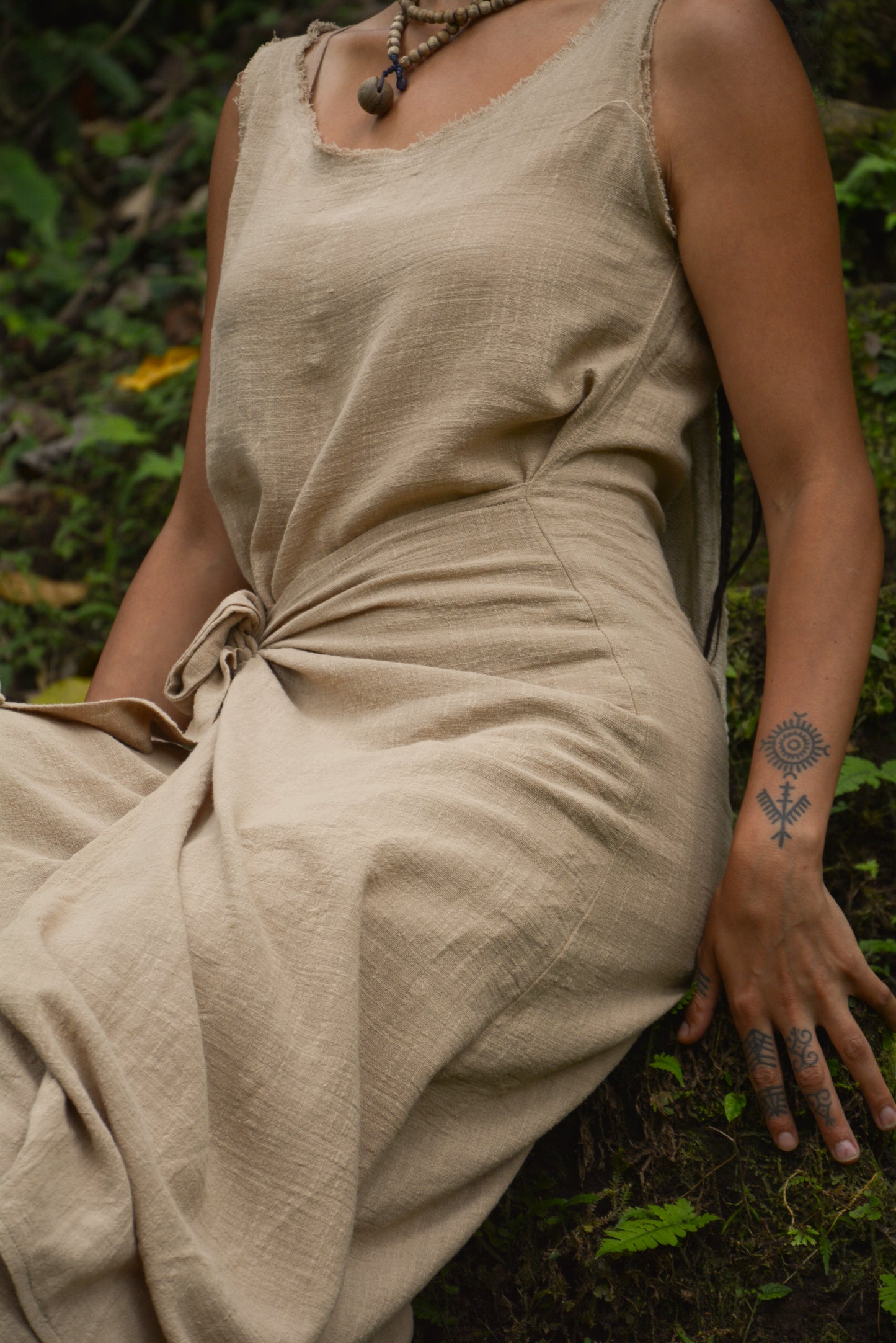 SOFI Wrap Dress Light Brown Soft Breathable Natural Cotton Festival Ritual Resort Womens Boho Wear AJJAYA