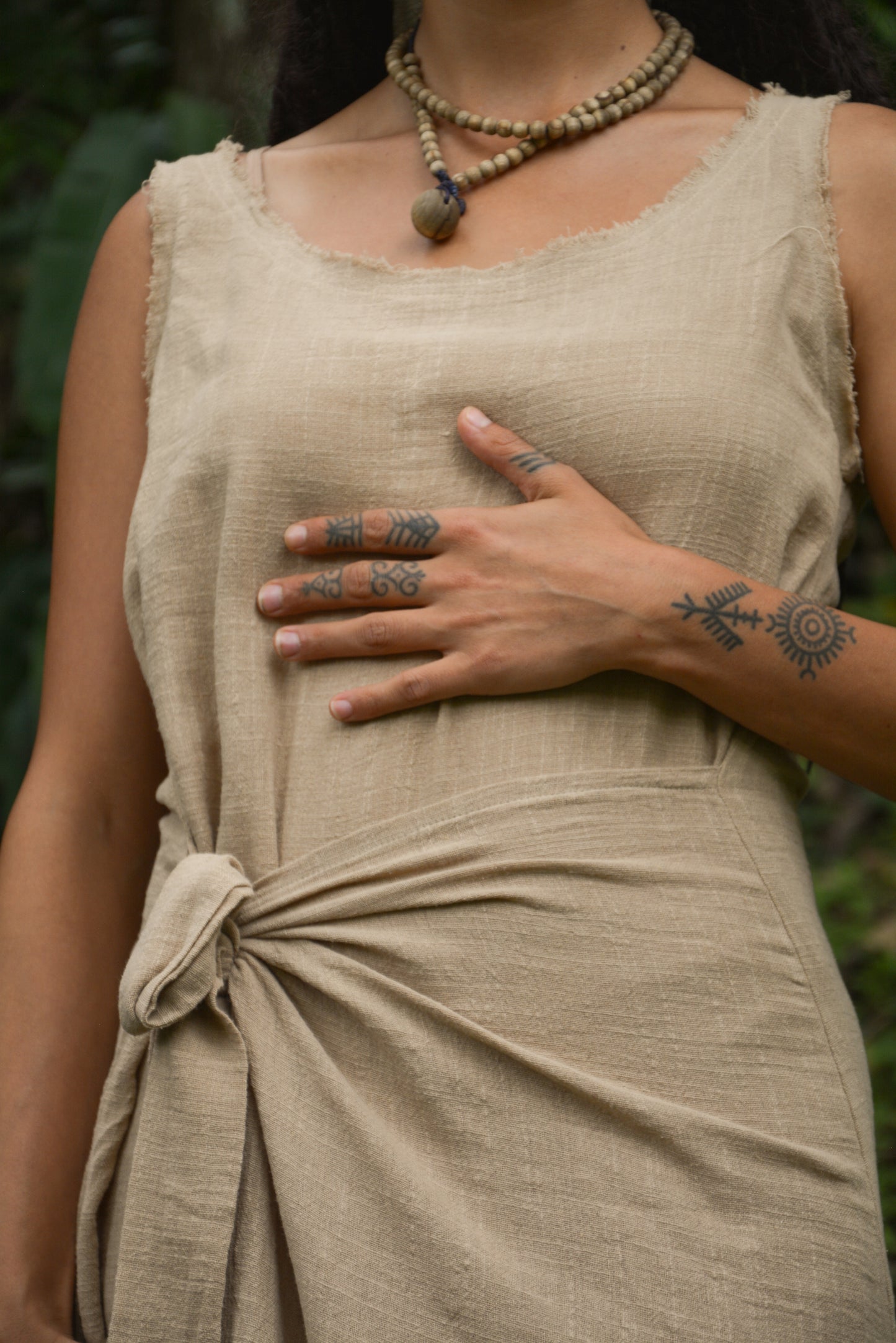 SOFI Wrap Dress Light Brown Soft Breathable Natural Cotton Festival Ritual Resort Womens Boho Wear AJJAYA