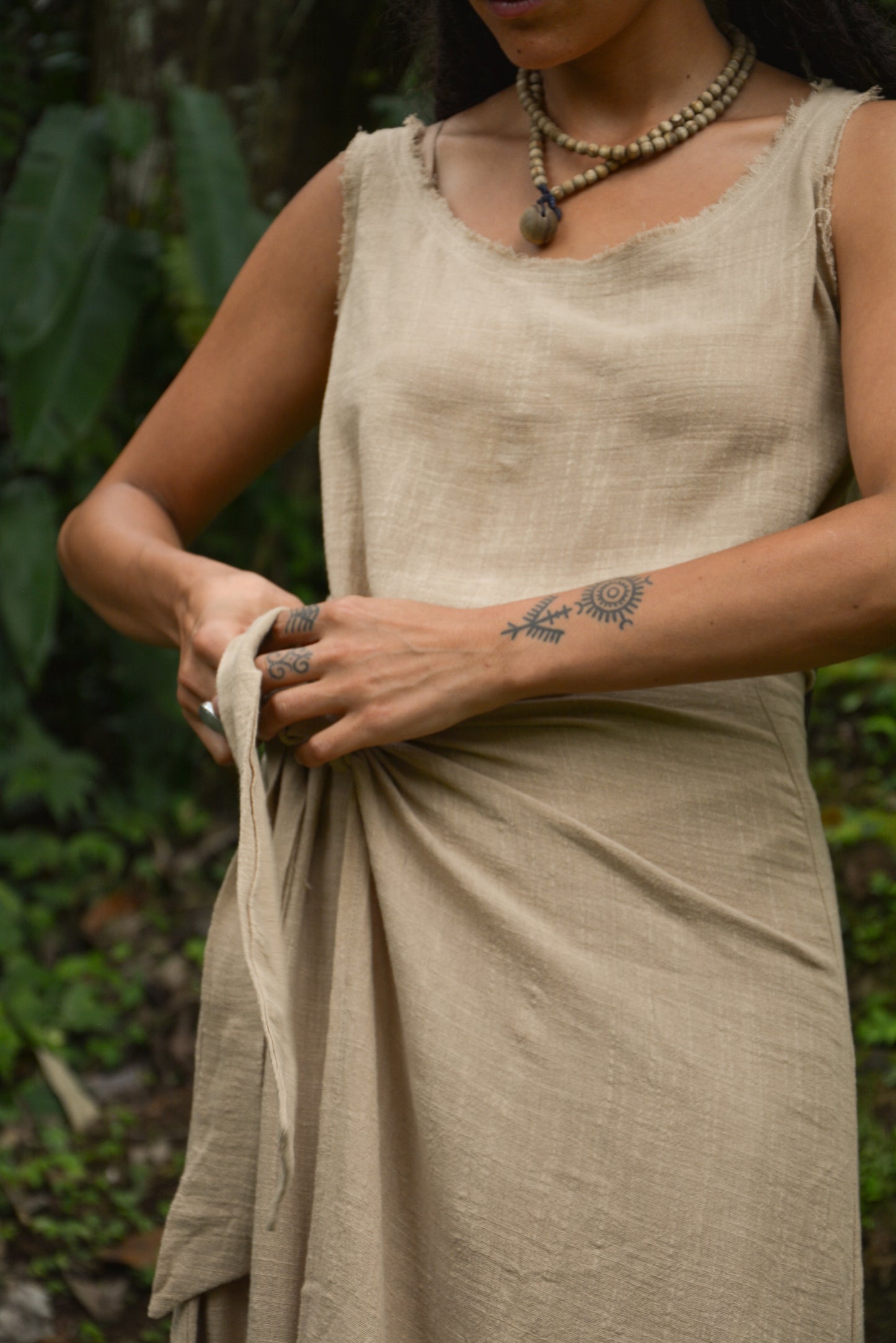 SOFI Wrap Dress Light Brown Soft Breathable Natural Cotton Festival Ritual Resort Womens Boho Wear AJJAYA