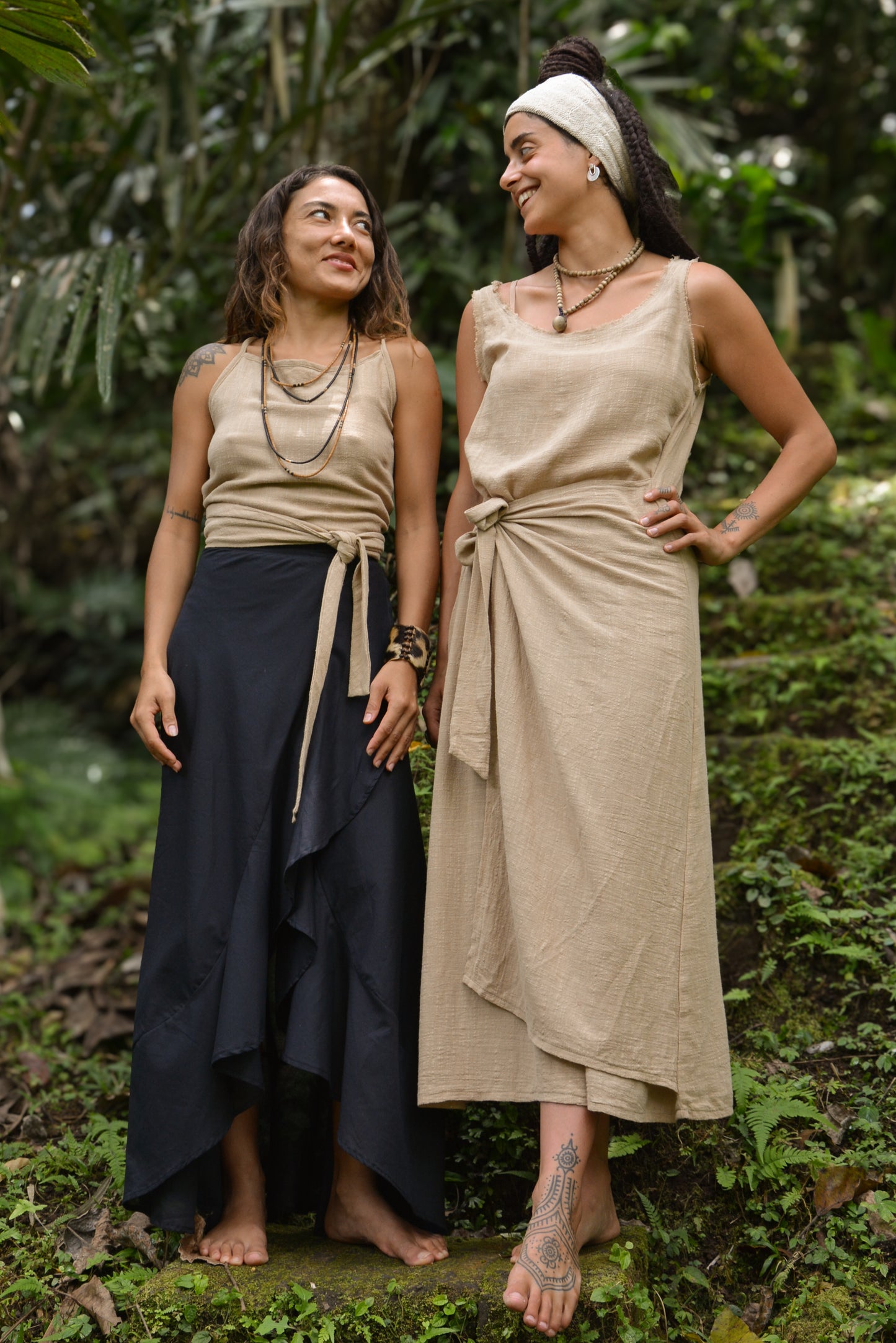 SOFI Wrap Dress Light Brown Soft Breathable Natural Cotton Festival Ritual Resort Womens Boho Wear AJJAYA