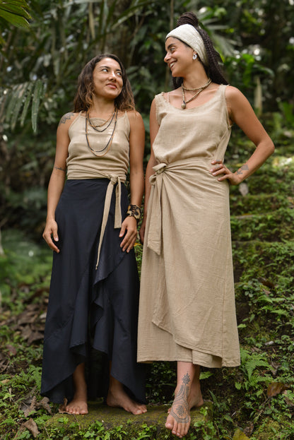 SOFI Wrap Dress Light Brown Soft Breathable Natural Cotton Festival Ritual Resort Womens Boho Wear AJJAYA