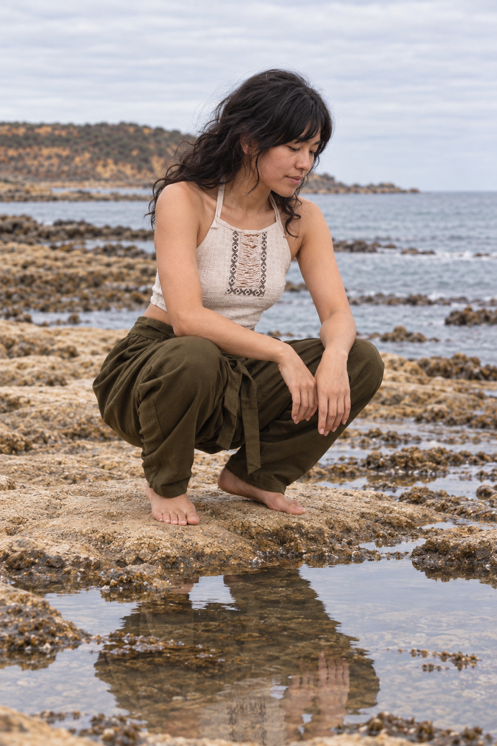 Womens Drop Crotch Afghani Harem Pants Olive Green