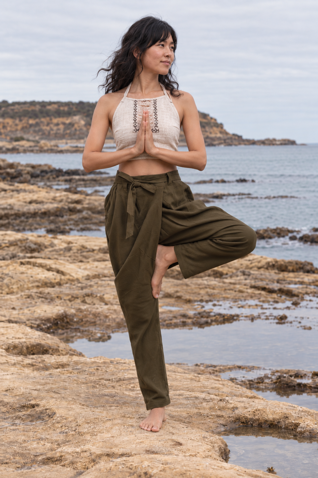 Womens Drop Crotch Afghani Harem Pants Olive Green