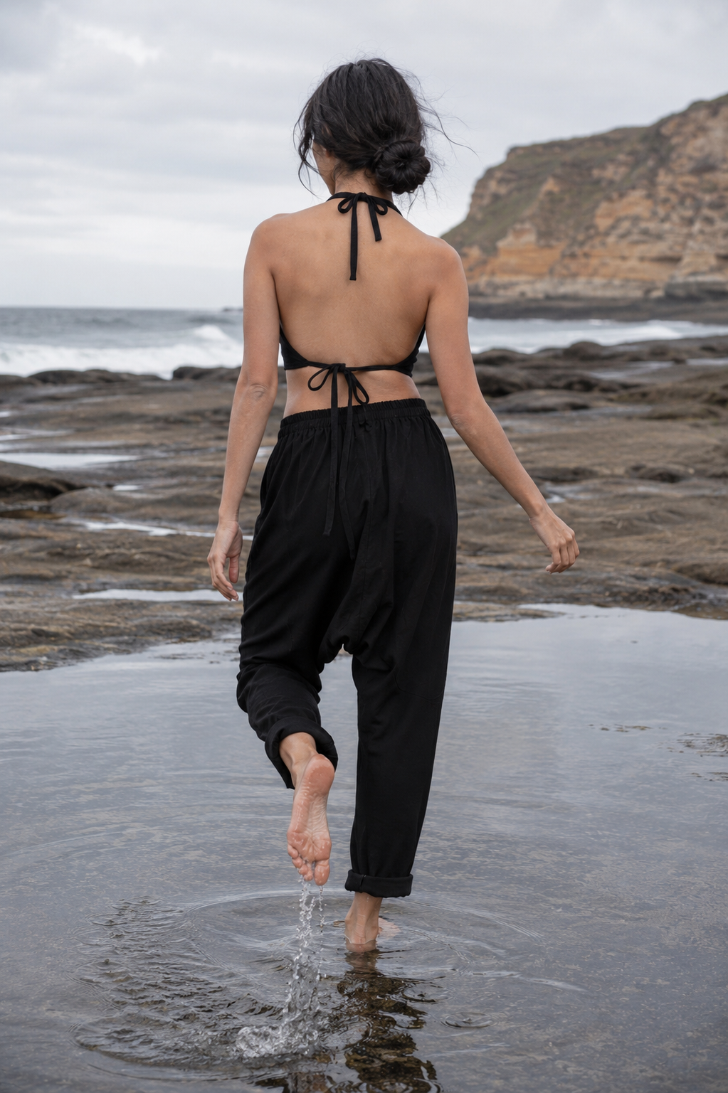 Womens Drop Crotch Afghani Harem Pants Black