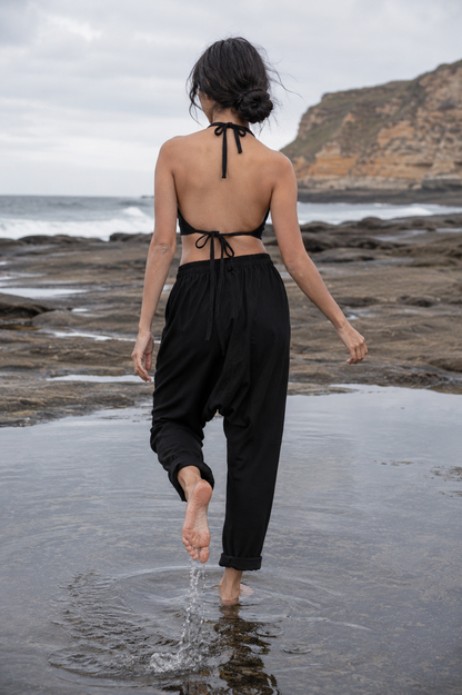 Womens Drop Crotch Afghani Harem Pants Black