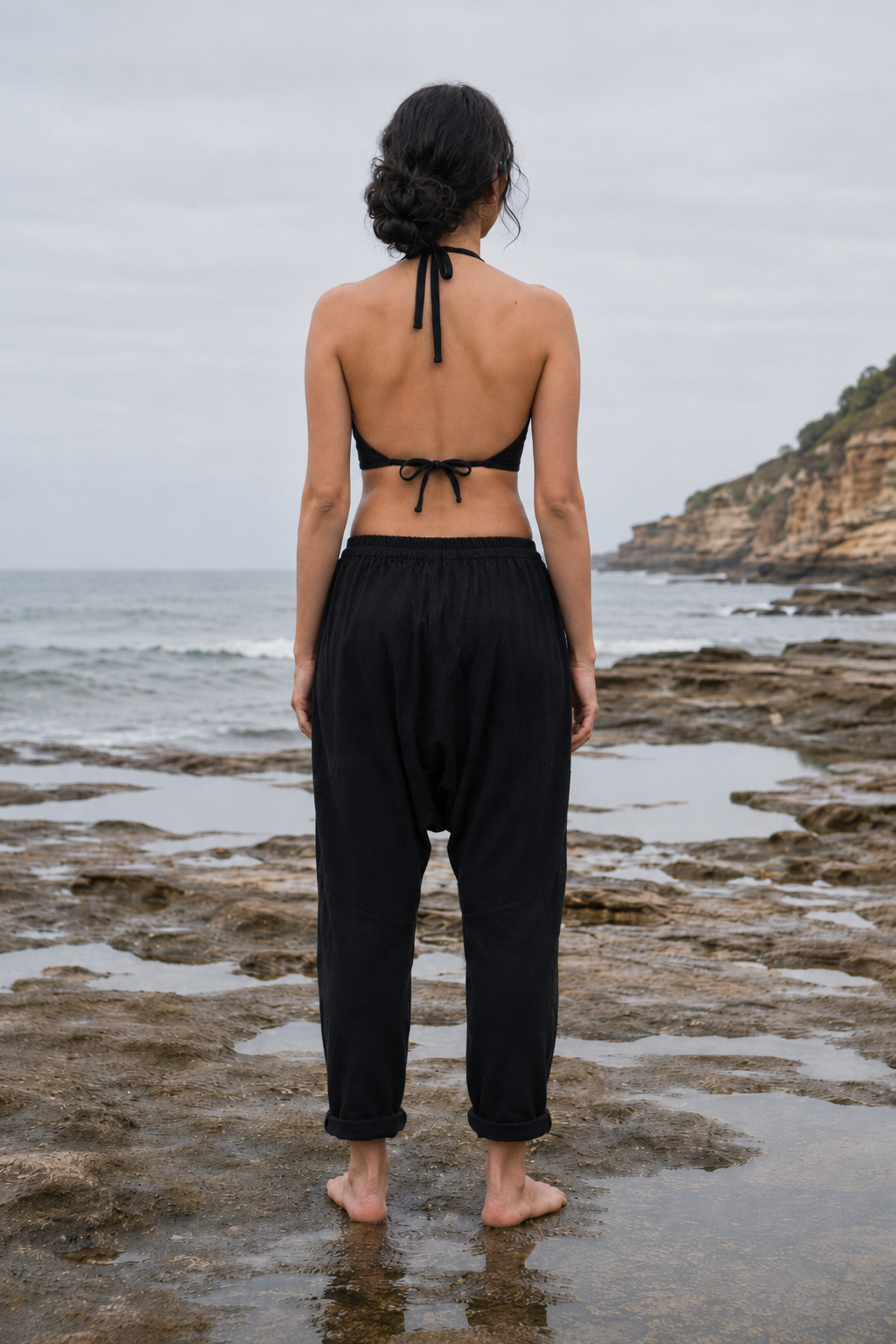 Womens Drop Crotch Afghani Harem Pants Black