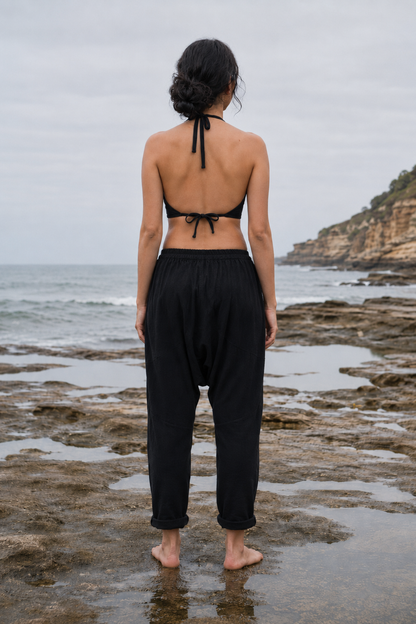 Womens Drop Crotch Afghani Harem Pants Black