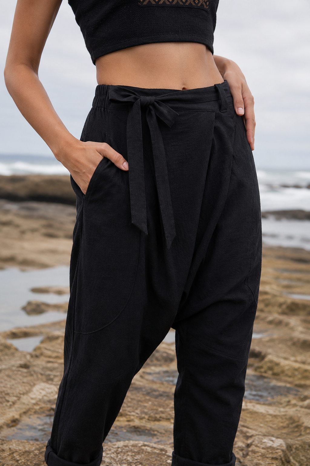 Womens Drop Crotch Afghani Harem Pants Black