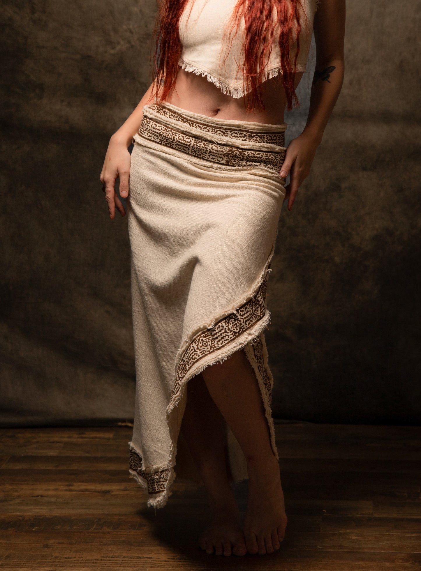 NYRA Wrap Skirt Black Handmade Natural Cotton Block Printed Tribal Patterns Natural Dyed Fairy Gypsy Boho Festival Ceremony Ritual AJJAYA