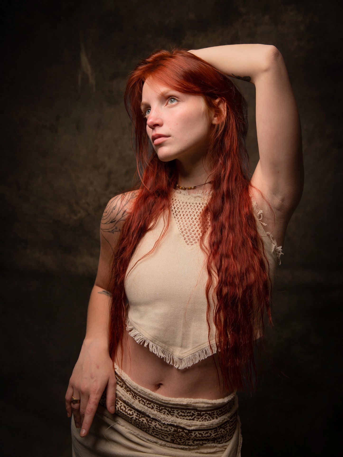 NADYA Crop Top Beige Open Back Sleeveless Natural Cotton Tank Shirt Festival Ceremony Tribal Fairy Boho AJJAYA