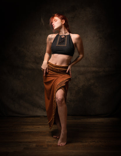 NYRA Wrap Skirt Rust Handmade Natural Cotton Block Printed Tribal Patterns Natural Dyed Fairy Gypsy Boho Festival Ceremony Ritual AJJAYA