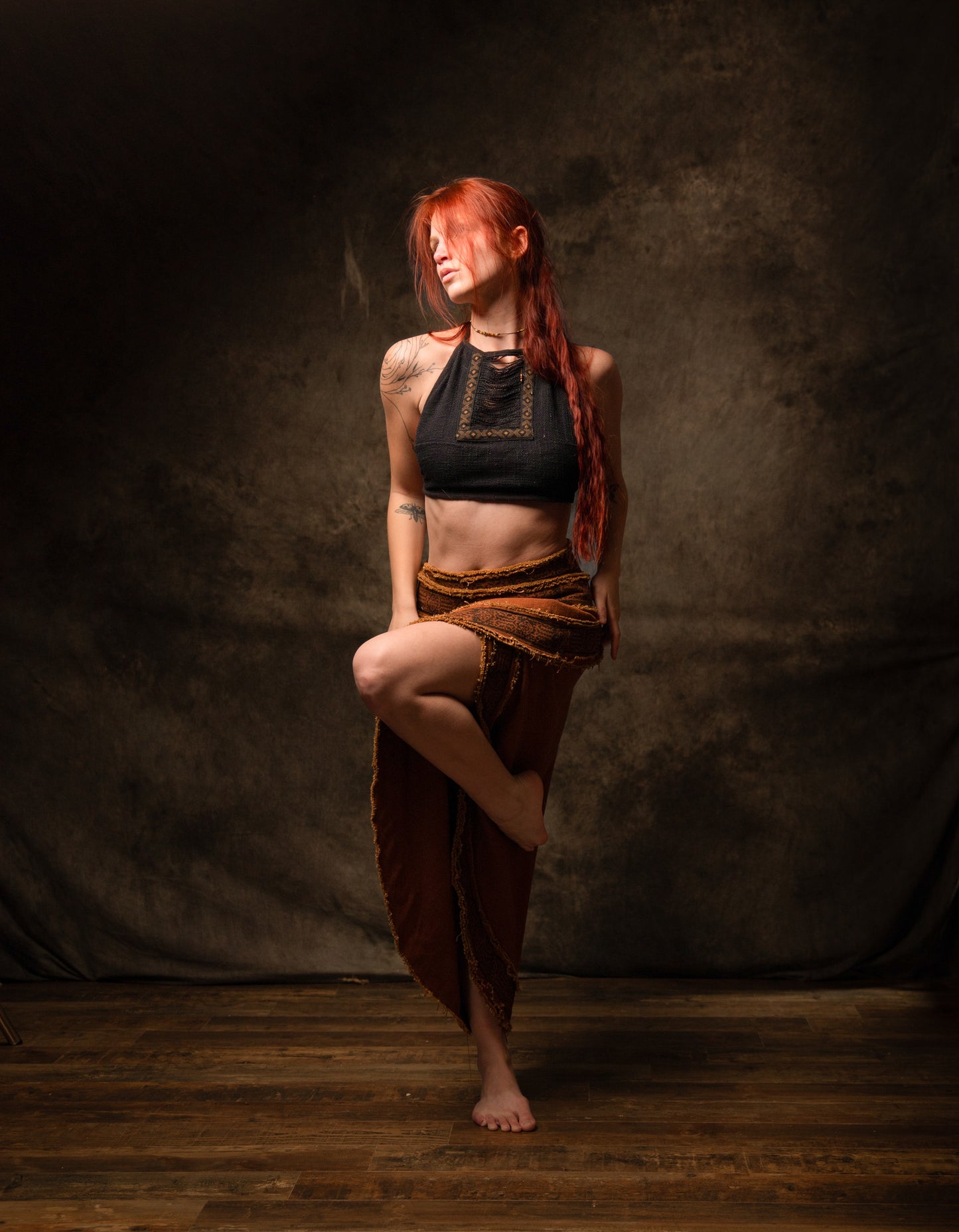 EIRINI Crop Top Yoga Black Sleeveless Natural Cotton Tank Shirt Festival Ceremony Tribal Fairy Boho AJJAYA