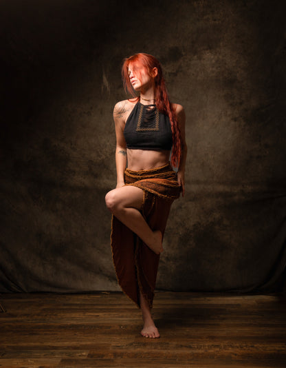 EIRINI Crop Top Yoga Black Sleeveless Natural Cotton Tank Shirt Festival Ceremony Tribal Fairy Boho AJJAYA