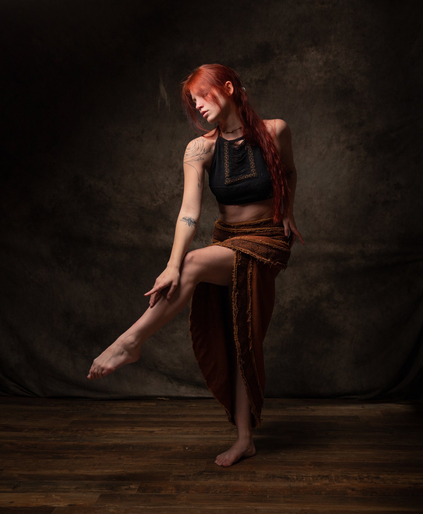 NYRA Wrap Skirt Rust Handmade Natural Cotton Block Printed Tribal Patterns Natural Dyed Fairy Gypsy Boho Festival Ceremony Ritual AJJAYA