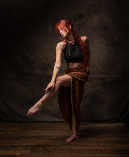 NYRA Wrap Skirt Rust Handmade Natural Cotton Block Printed Tribal Patterns Natural Dyed Fairy Gypsy Boho Festival Ceremony Ritual AJJAYA