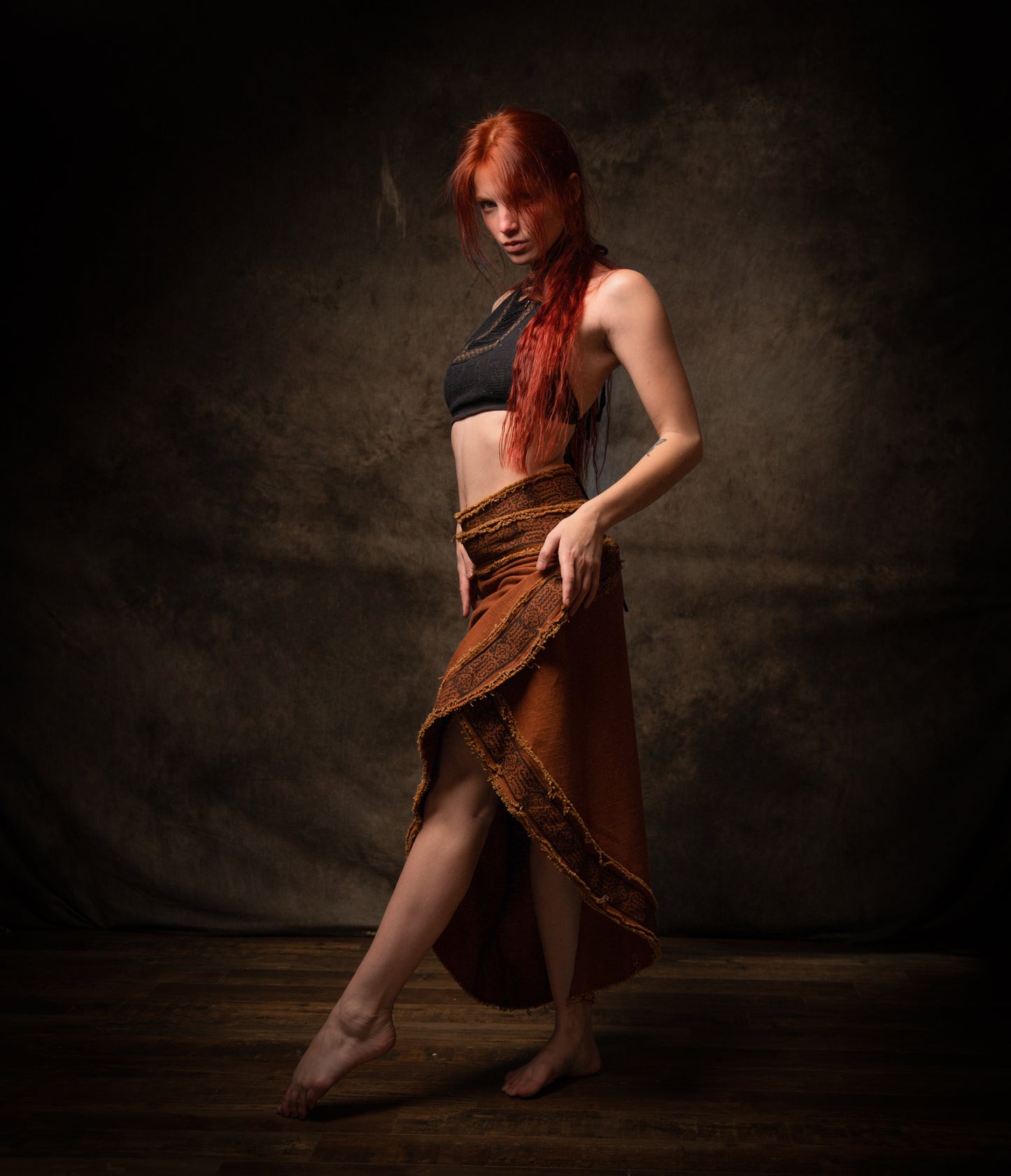 NYRA Wrap Skirt Rust Handmade Natural Cotton Block Printed Tribal Patterns Natural Dyed Fairy Gypsy Boho Festival Ceremony Ritual AJJAYA