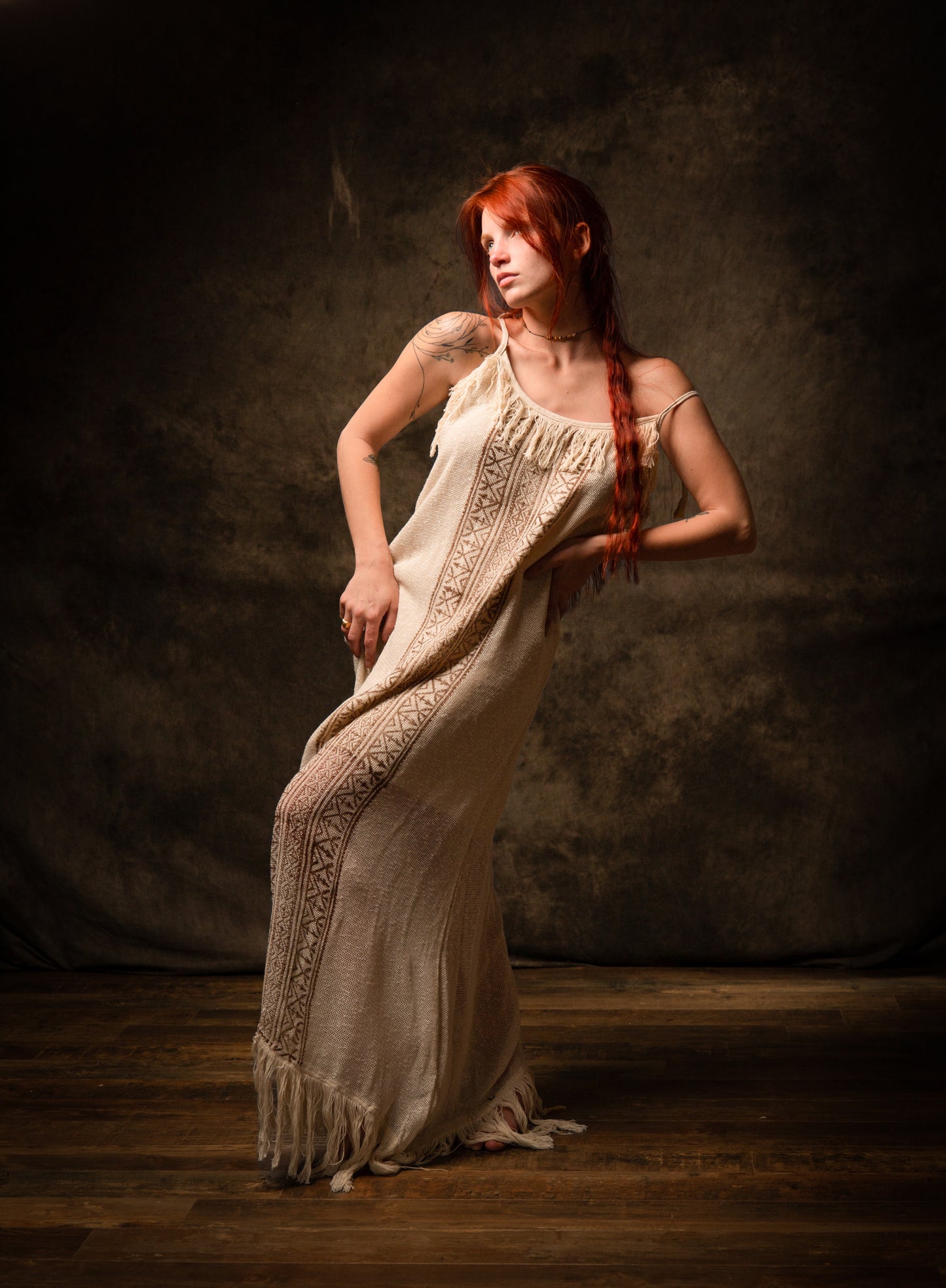 ORENDA Evening Maxi Dress Beige Ankle Length Natural Dyed Cotton Block Printed Patterns Ceremony Fairy Gypsy Boho Festival AJJAYA