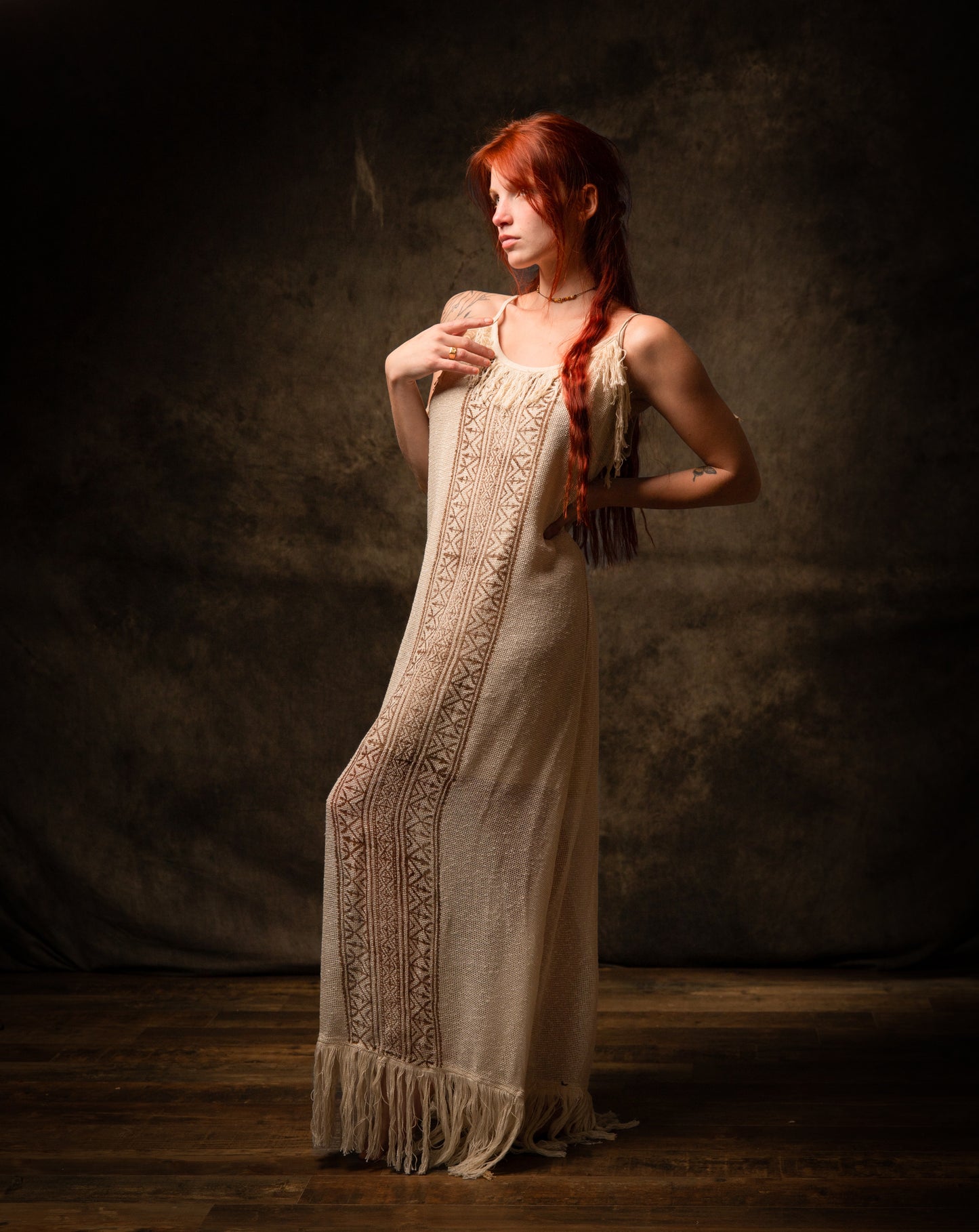 ORENDA Evening Maxi Dress Beige Ankle Length Natural Dyed Cotton Block Printed Patterns Ceremony Fairy Gypsy Boho Festival AJJAYA