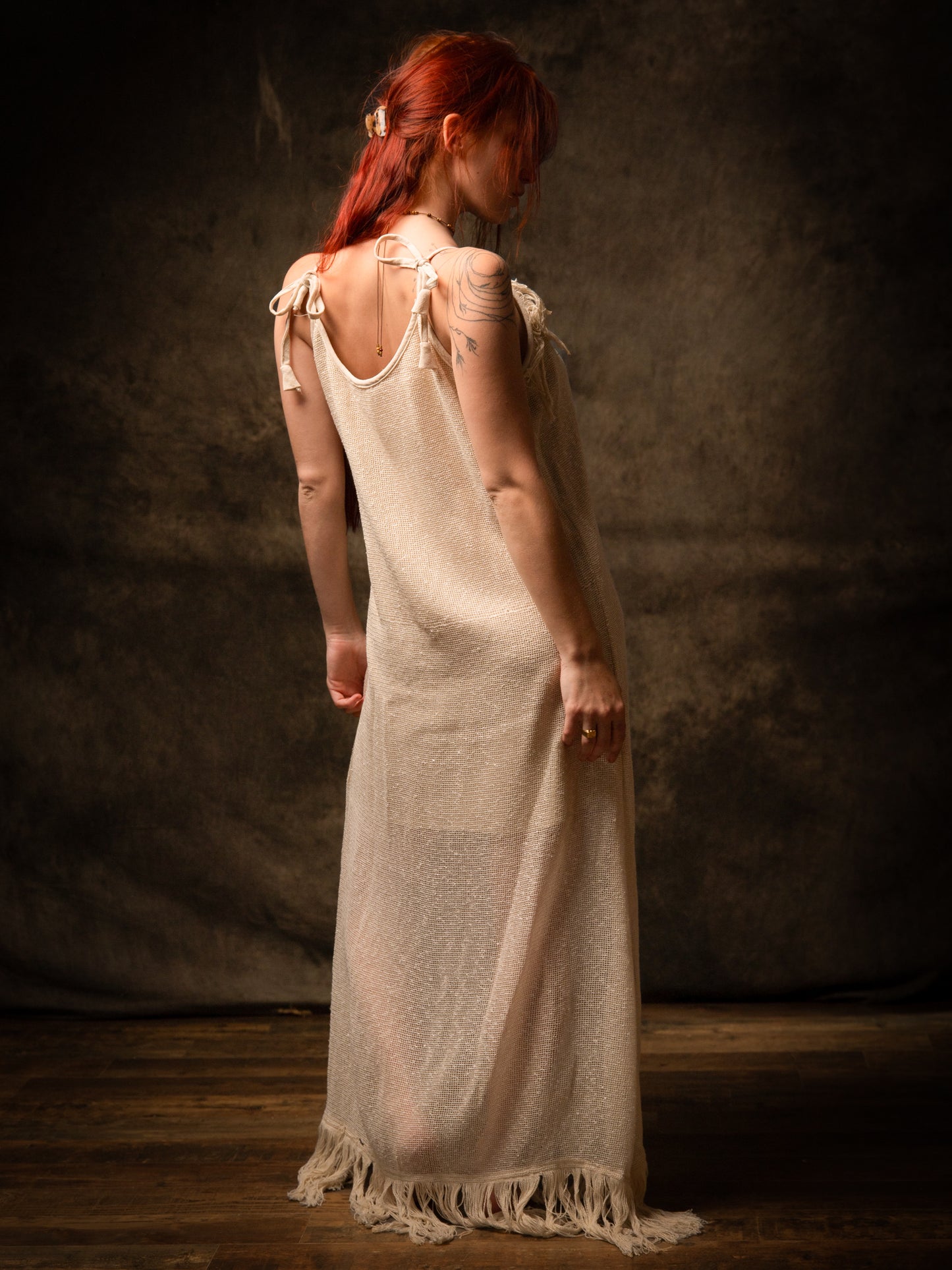 ORENDA Evening Maxi Dress Beige Ankle Length Natural Dyed Cotton Block Printed Patterns Ceremony Fairy Gypsy Boho Festival AJJAYA