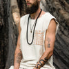 قميص علوي بدون أكمام رجالي مصنوع يدويًا باللون البيج من Neo Gypsy قميص علوي ترابي ، Tribal Jungle Natural Savage Neck Festival Rave AJJAYA Nomadic Primitive
