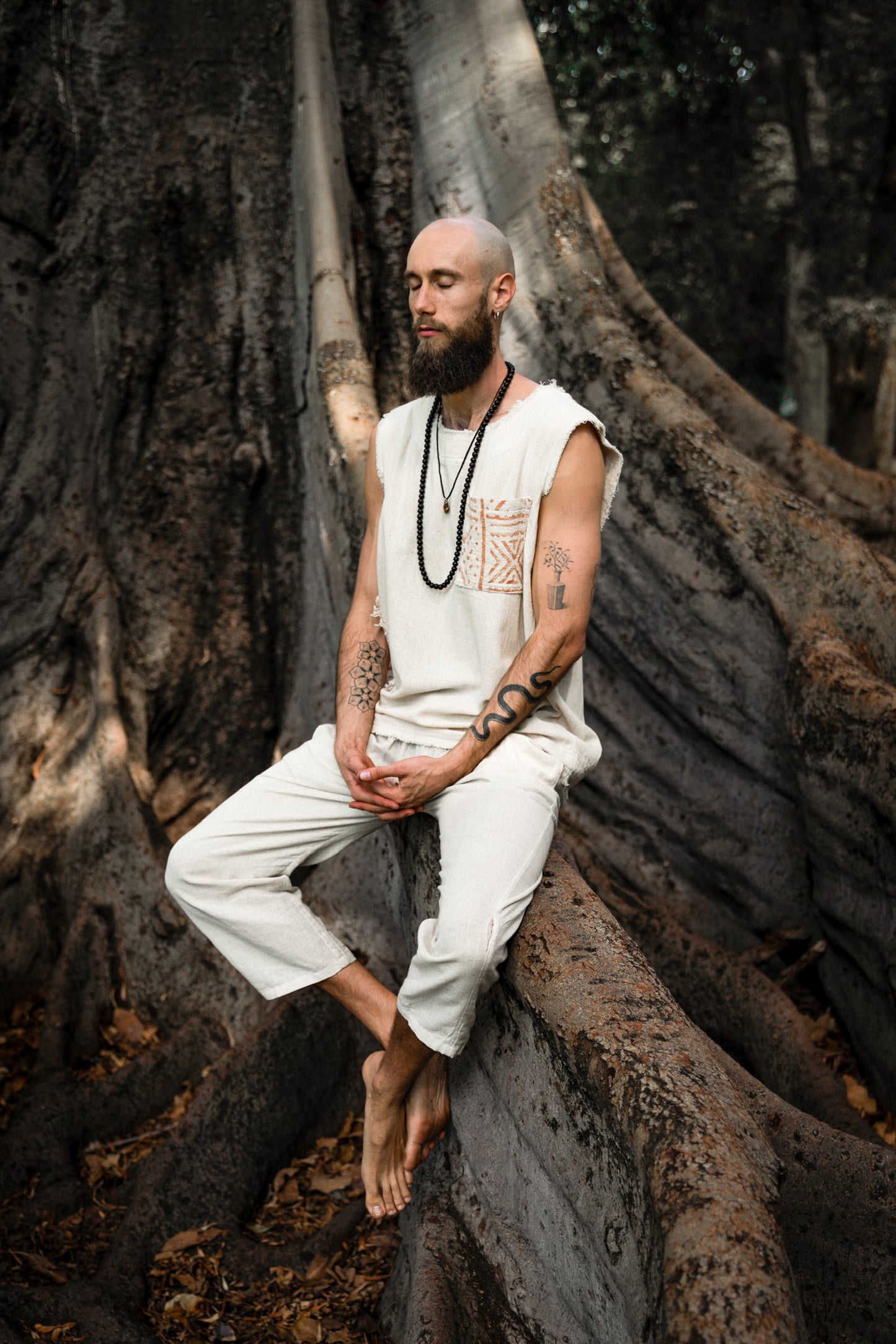 男式背心手工米色 Neo Gypsy 无袖朴实上衣衬衫，部落丛林自然野蛮脖子节日狂欢 AJJAYA 游牧原始