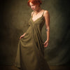 SELENA Olive Green Maxi Long Dress Goddess Open Back Cotton Festival Boho Naturally Dyed Block Printed Tribal Hippie Patterns Earthy AJJAYA