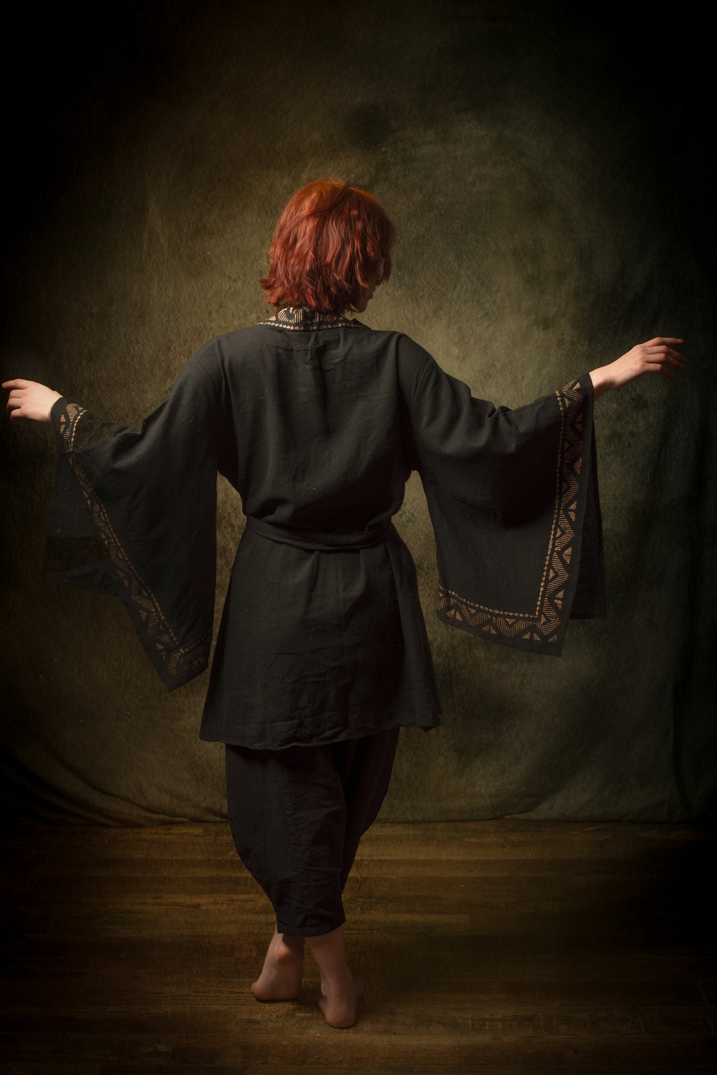 رداء كيمونو قطني أسود من NAAMI لفافة خفيفة ناعمة مصبوغة بنمط طبيعي بنقشات مطبوعة وحفلات شاطئ بوهو وصيف ربيع أججايا