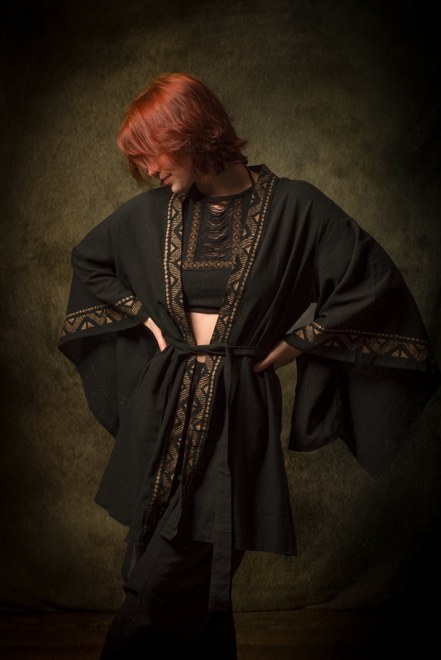 رداء كيمونو قطني أسود من NAAMI لفافة خفيفة ناعمة مصبوغة بنمط طبيعي بنقشات مطبوعة وحفلات شاطئ بوهو وصيف ربيع أججايا