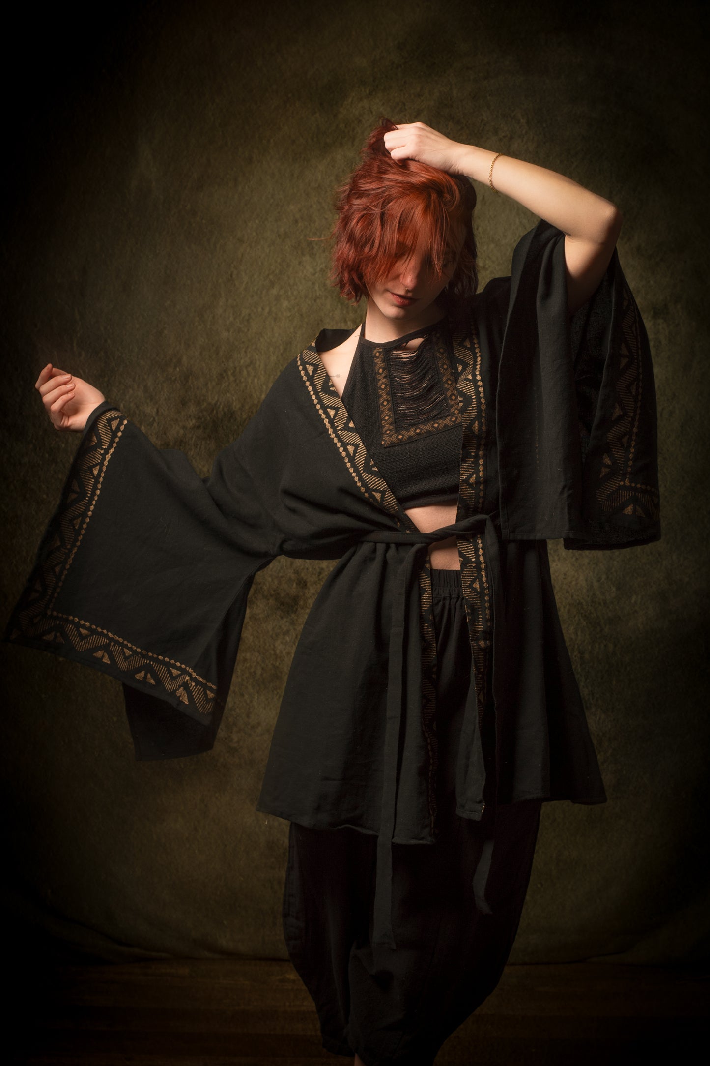 رداء كيمونو قطني أسود من NAAMI لفافة خفيفة ناعمة مصبوغة بنمط طبيعي بنقشات مطبوعة وحفلات شاطئ بوهو وصيف ربيع أججايا