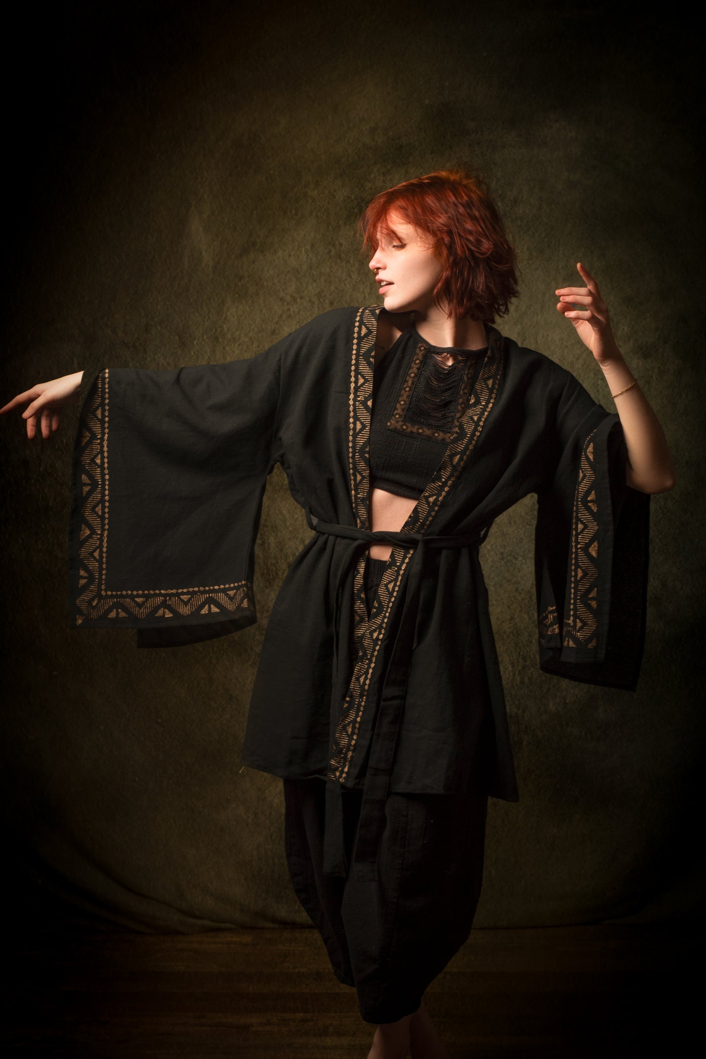 رداء كيمونو قطني أسود من NAAMI لفافة خفيفة ناعمة مصبوغة بنمط طبيعي بنقشات مطبوعة وحفلات شاطئ بوهو وصيف ربيع أججايا