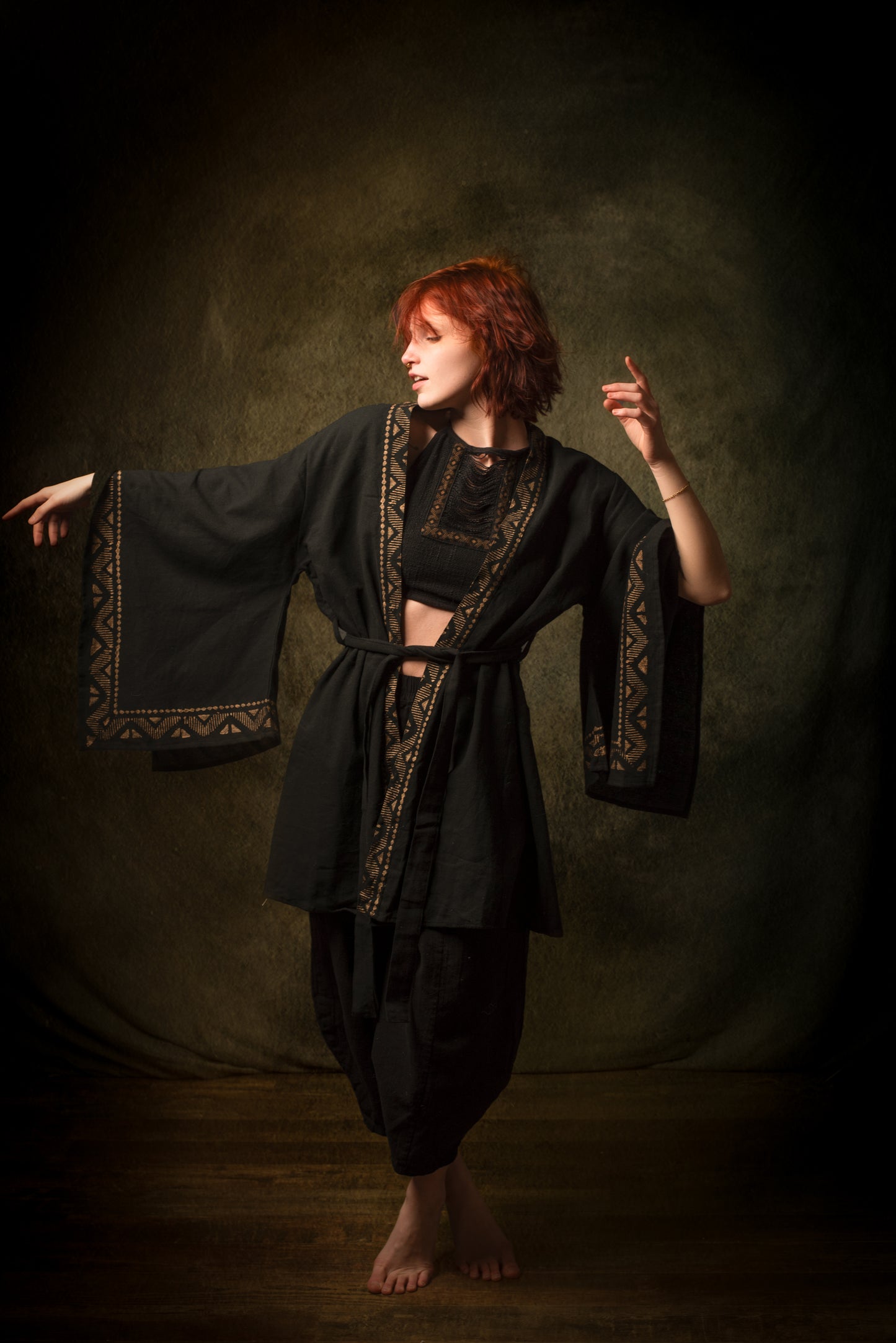 رداء كيمونو قطني أسود من NAAMI لفافة خفيفة ناعمة مصبوغة بنمط طبيعي بنقشات مطبوعة وحفلات شاطئ بوهو وصيف ربيع أججايا