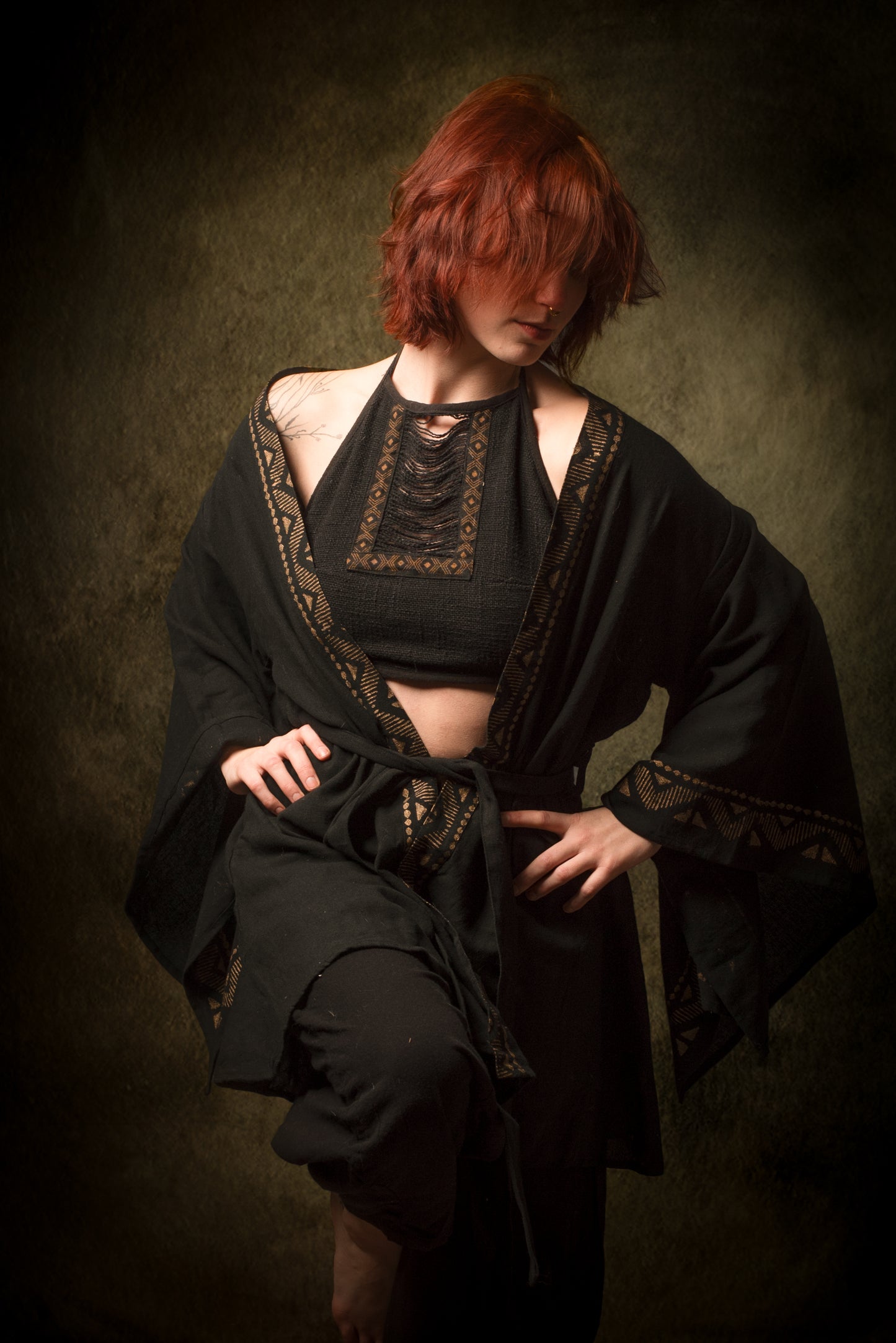 رداء كيمونو قطني أسود من NAAMI لفافة خفيفة ناعمة مصبوغة بنمط طبيعي بنقشات مطبوعة وحفلات شاطئ بوهو وصيف ربيع أججايا