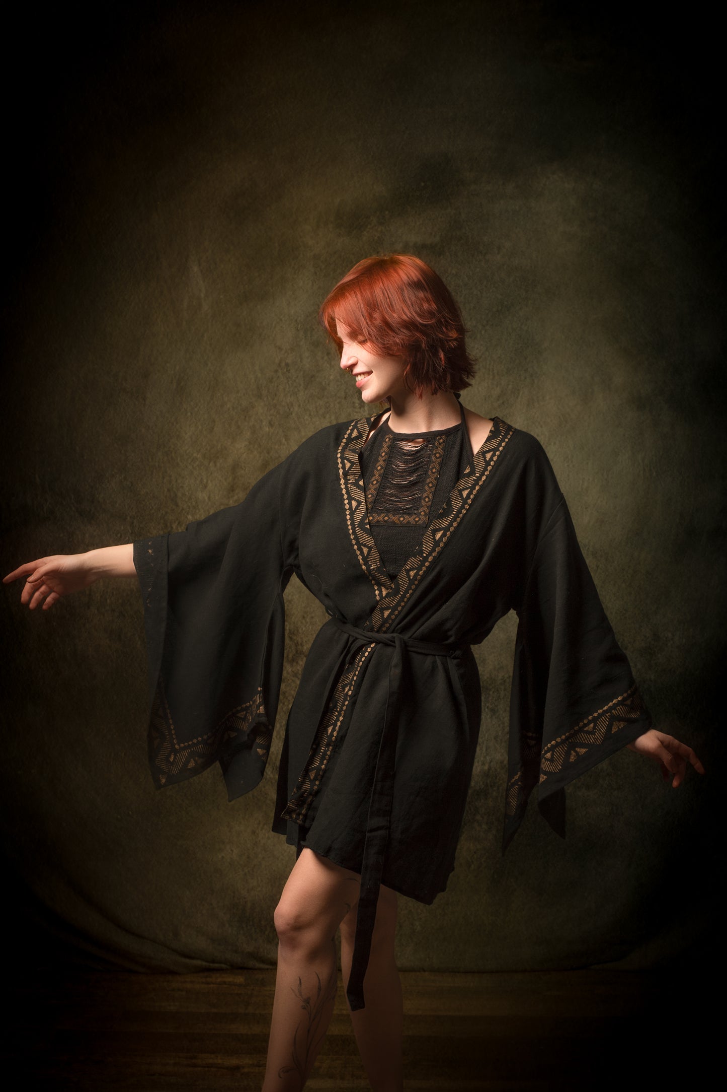 رداء كيمونو قطني أسود من NAAMI لفافة خفيفة ناعمة مصبوغة بنمط طبيعي بنقشات مطبوعة وحفلات شاطئ بوهو وصيف ربيع أججايا